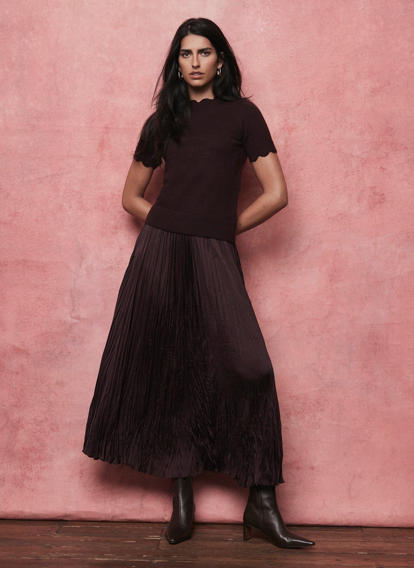Burgundy Crinkle Textured Maxi Skirt