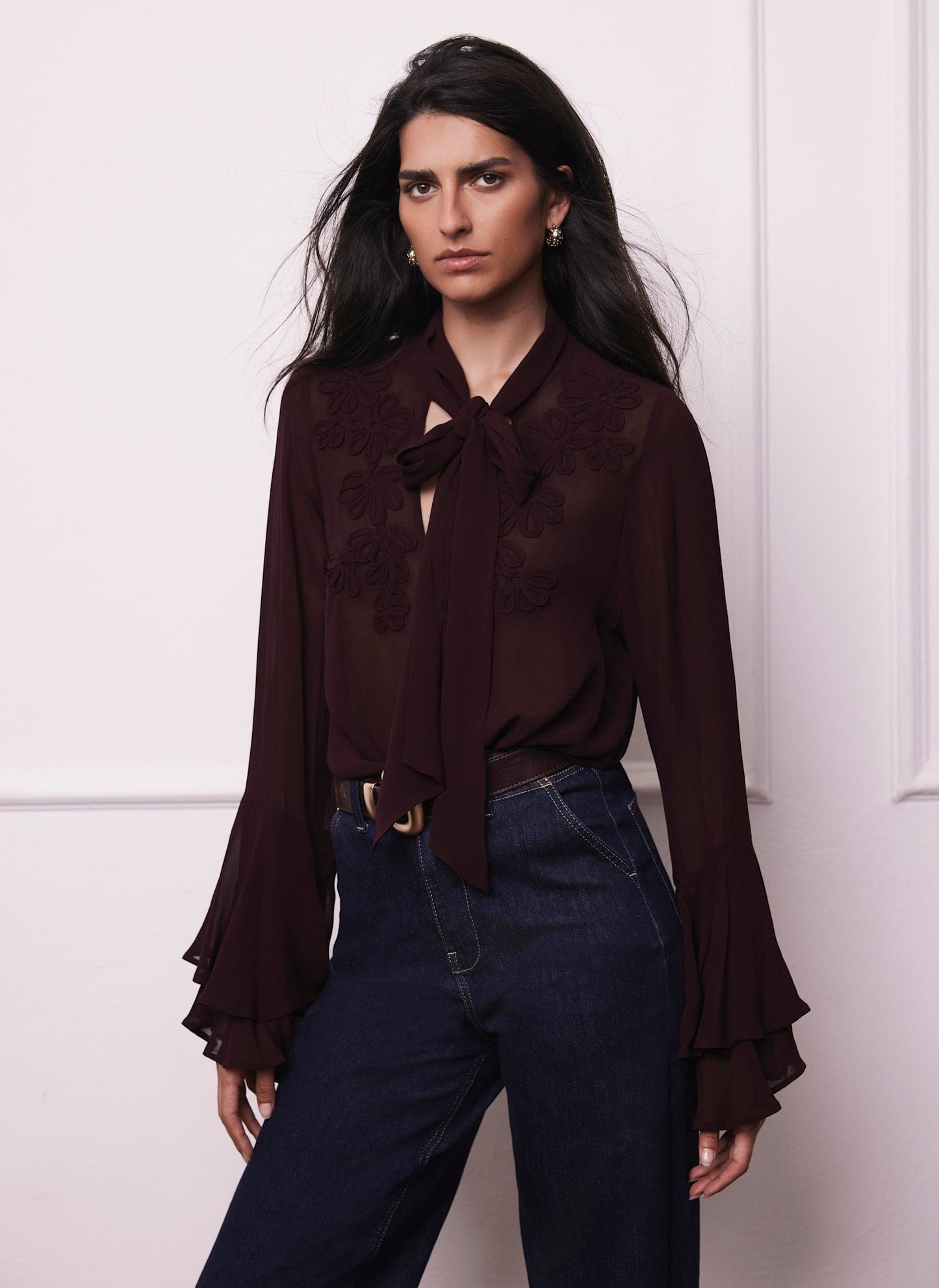 Burgundy Floral Detail Blouse