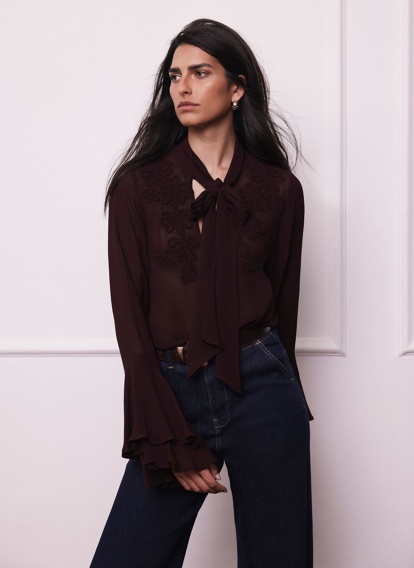 Burgundy Floral Detail Blouse