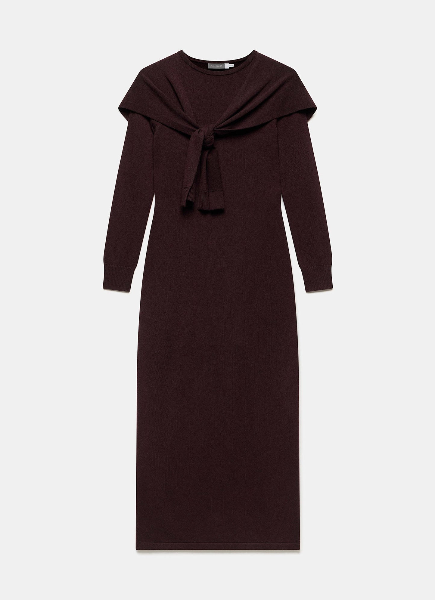 Burgundy Scarf Detail Knit Midi Dress
