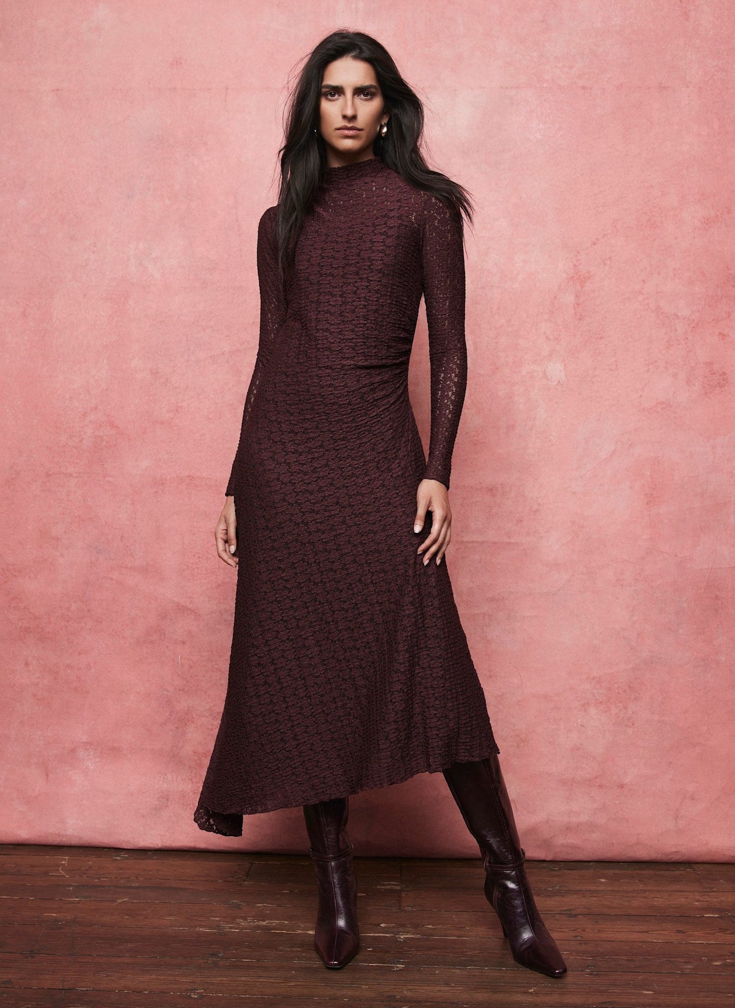 Burgundy Lace Asymmetric Dress