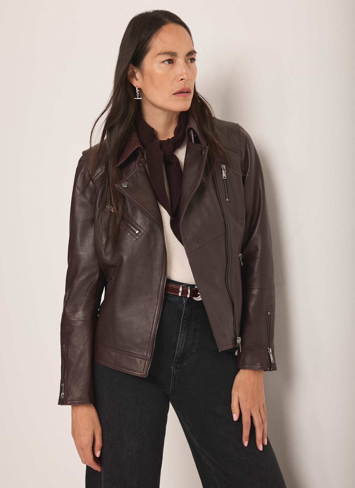 Burgundy Leather Biker Jacket