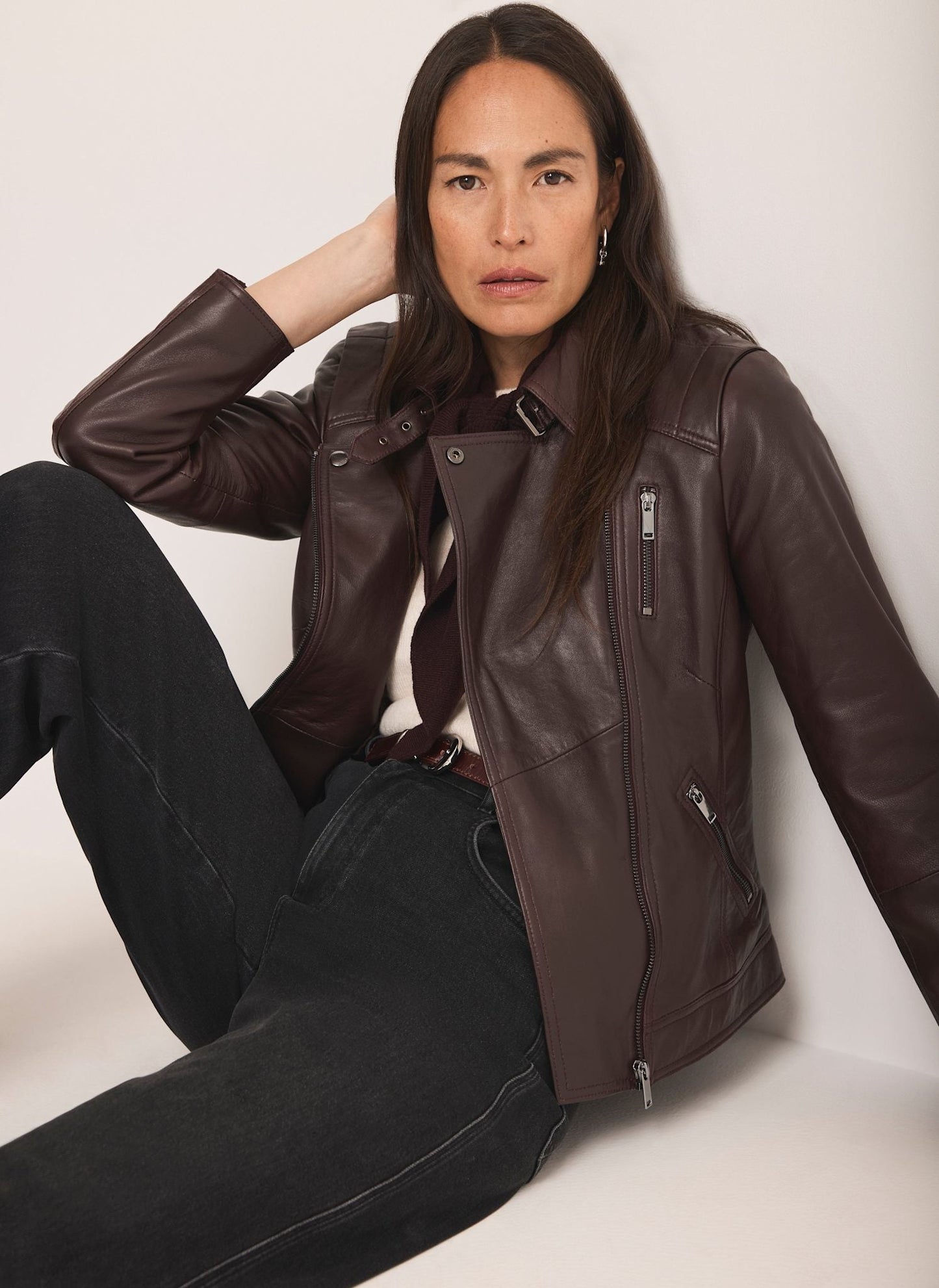 Burgundy Leather Biker Jacket