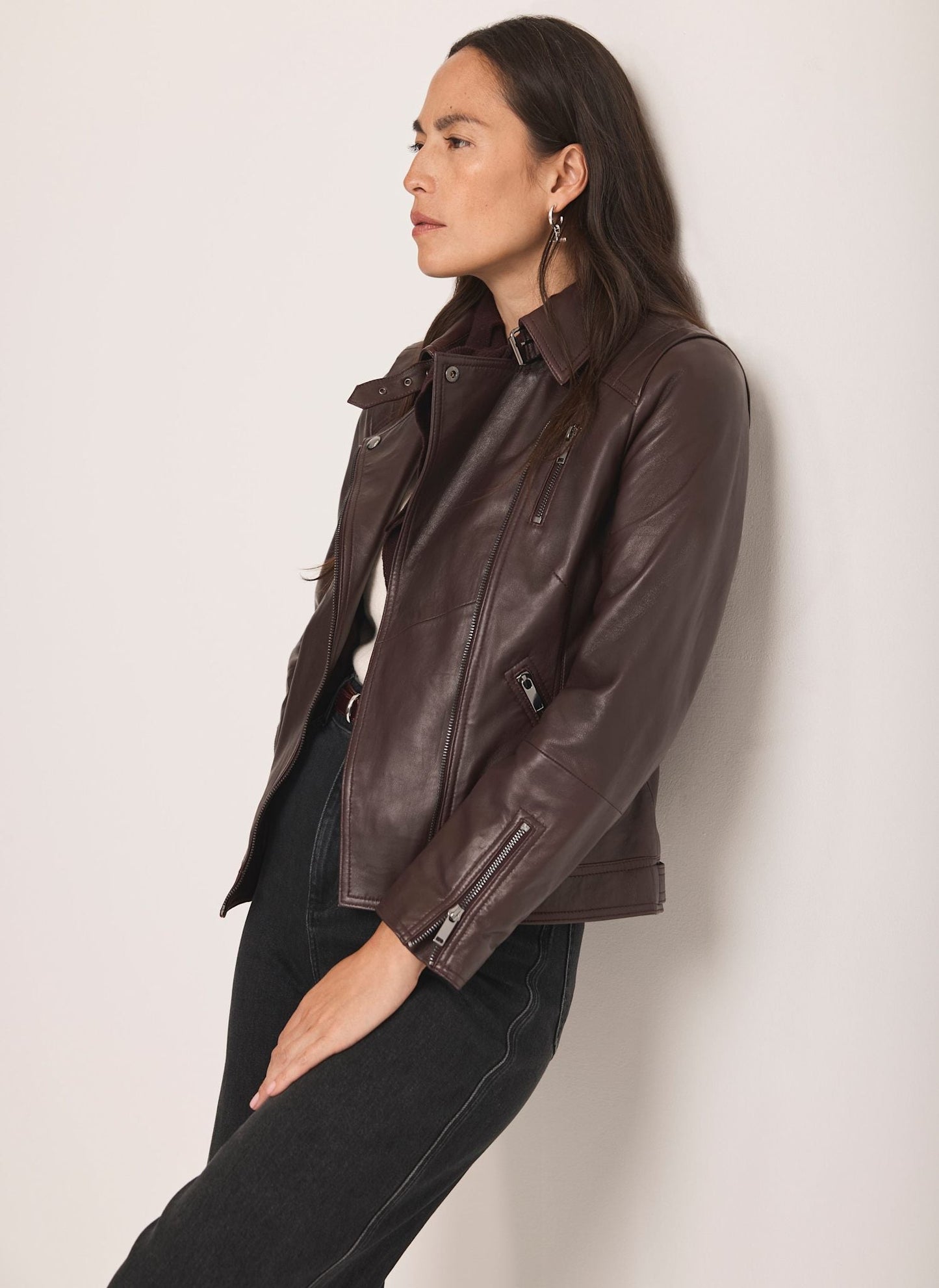 Burgundy Leather Biker Jacket