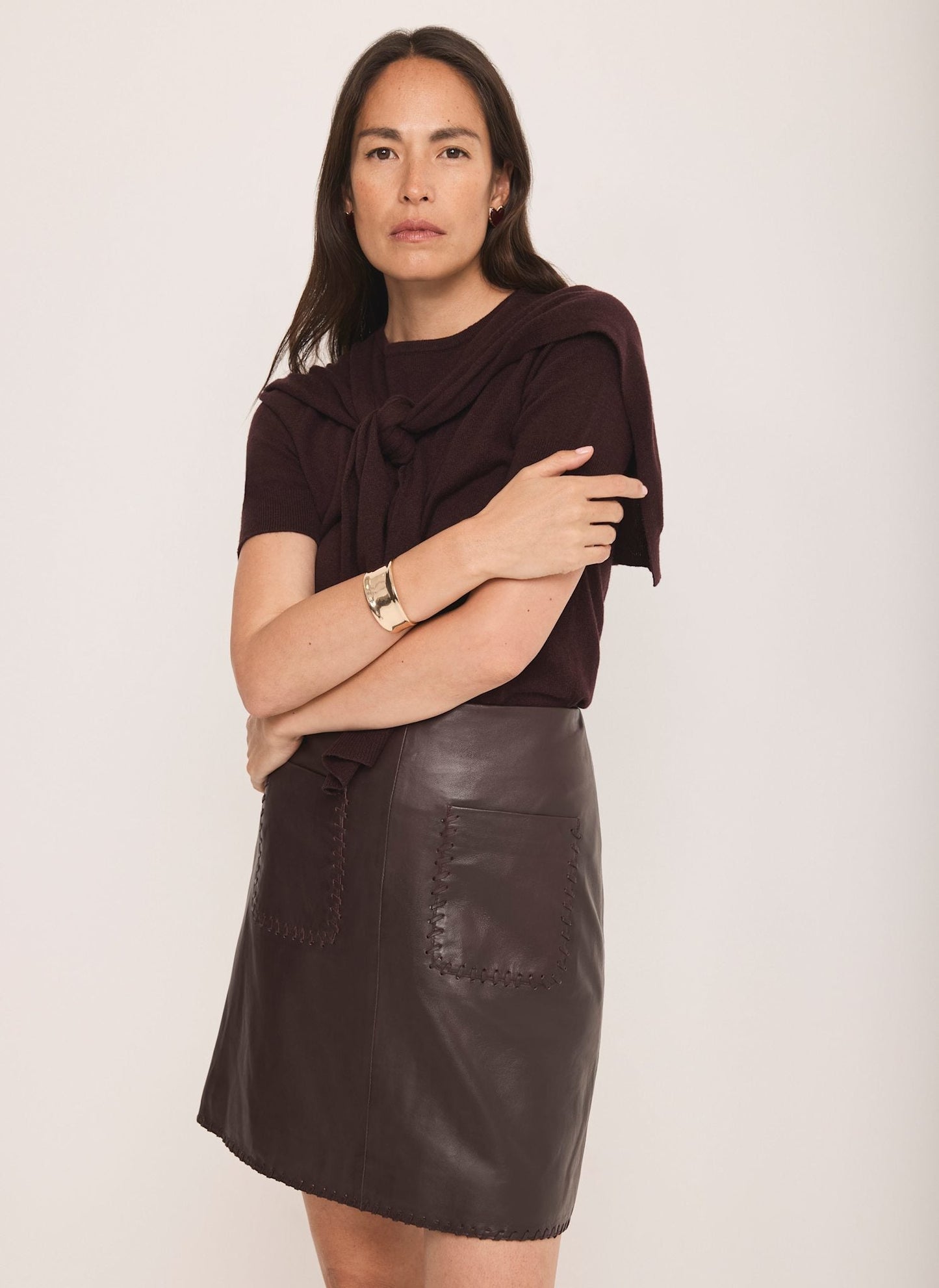 Burgundy Leather Mini Skirt