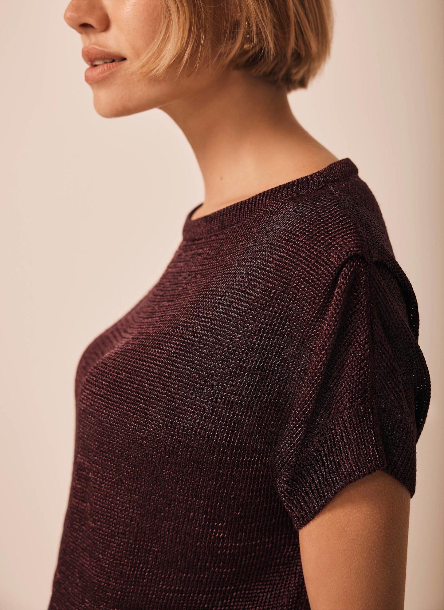 Burgundy Metallic Knit Batwing Top