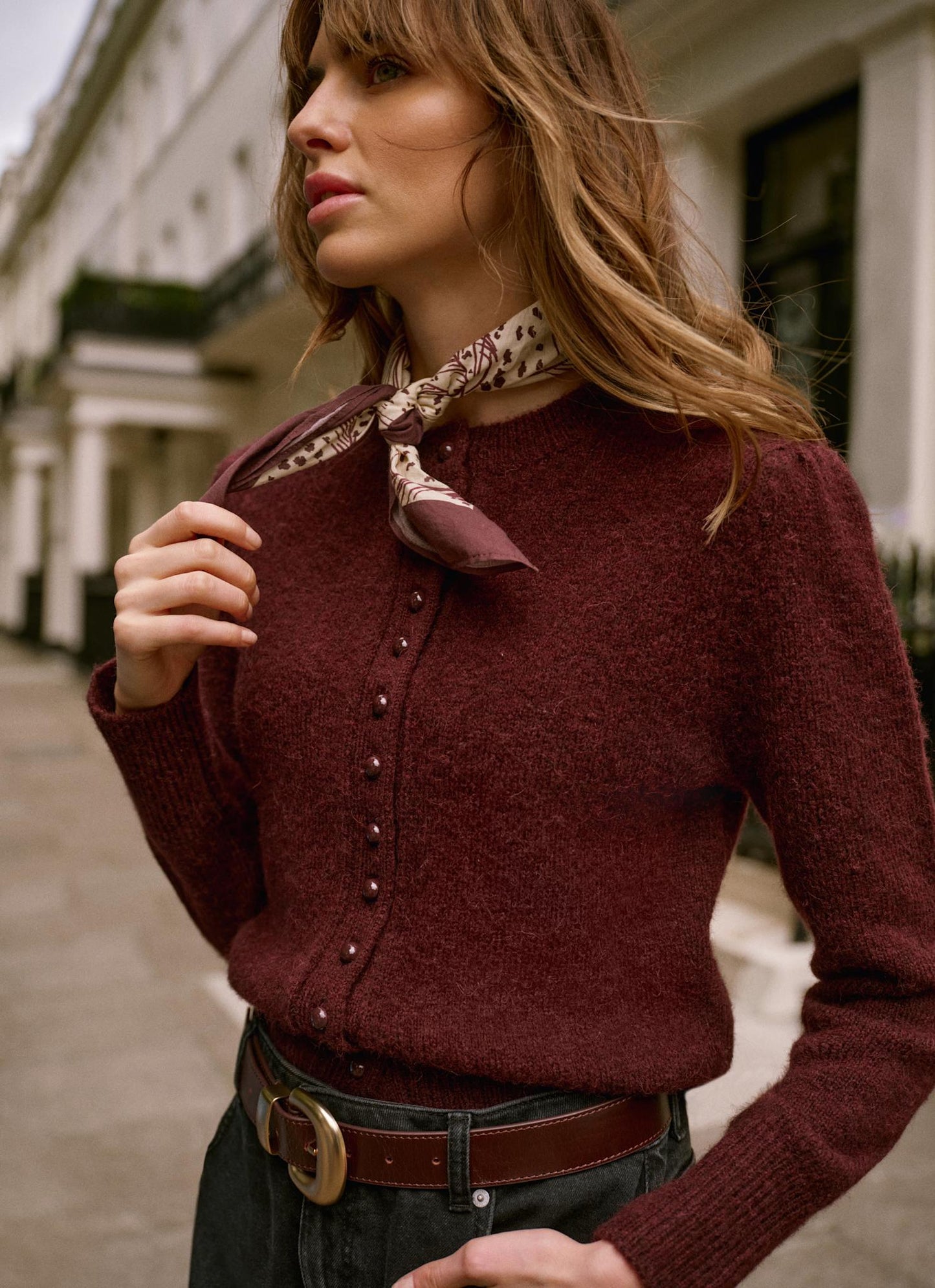 Burgundy Wool Blend Knit Cardigan