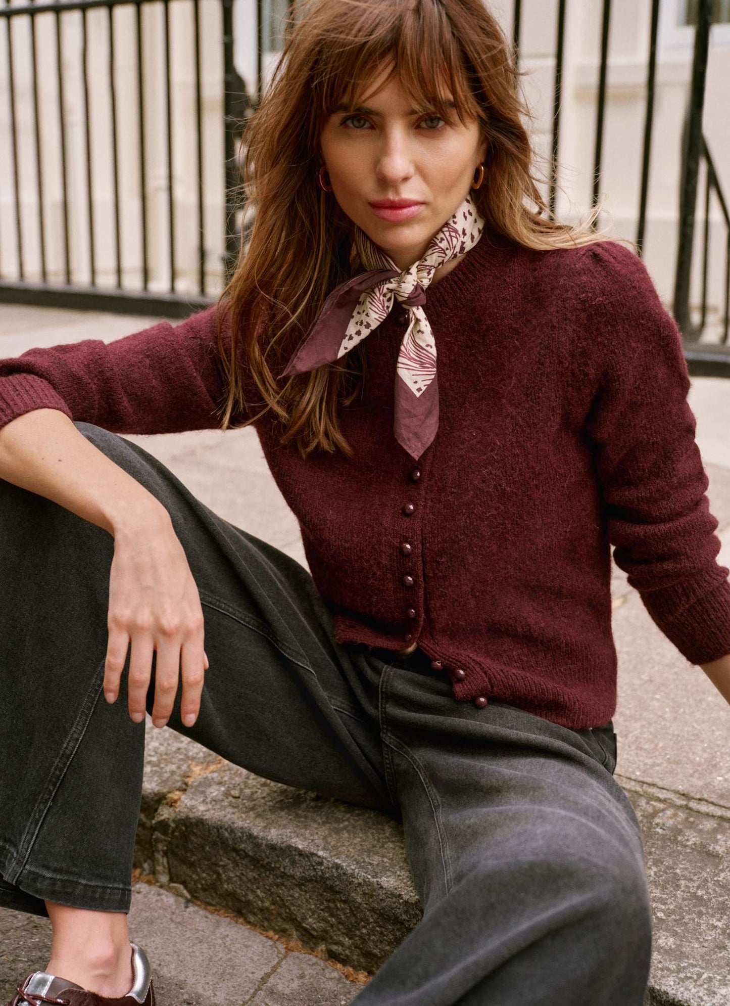 Burgundy Wool Blend Knit Cardigan