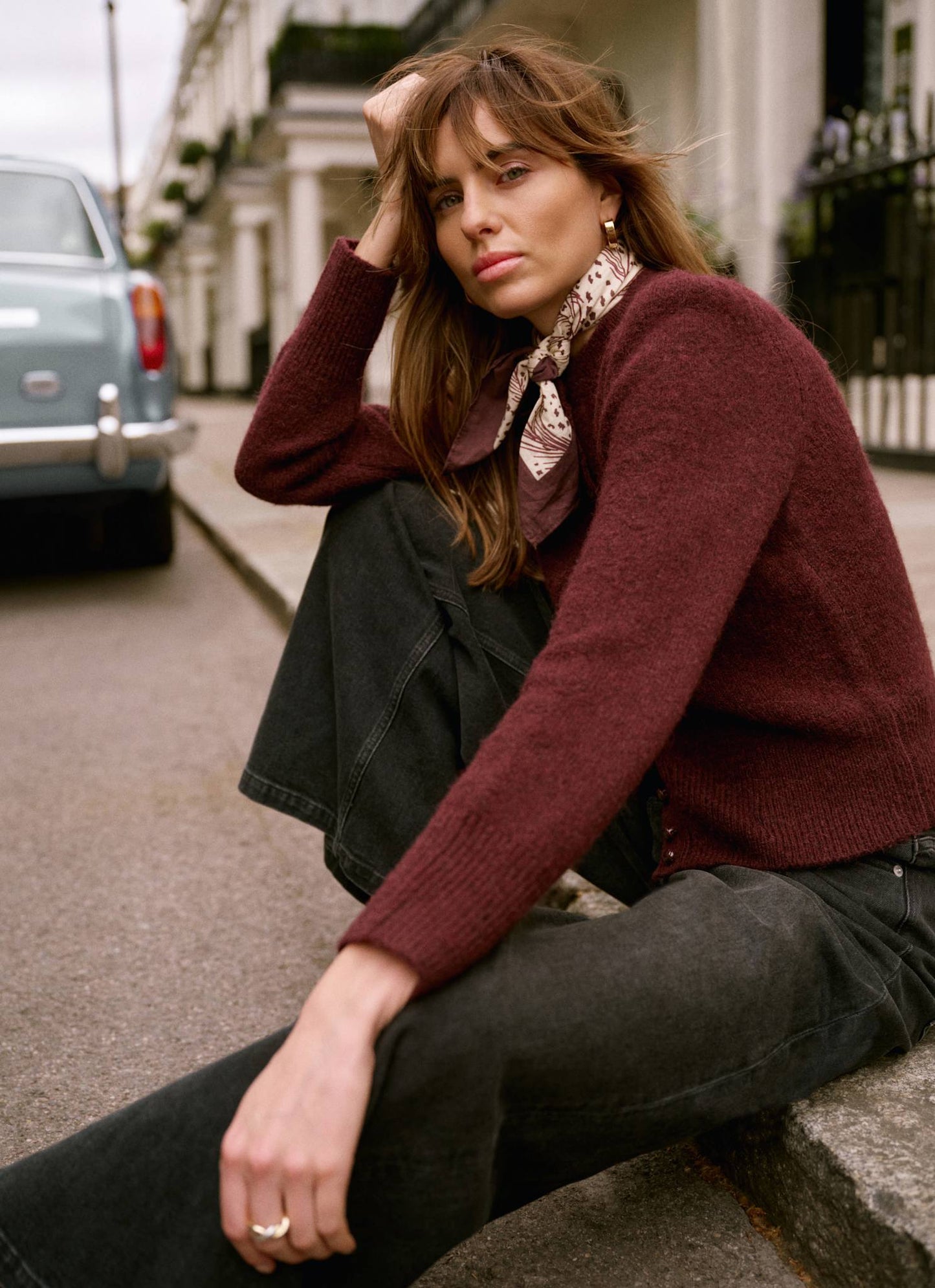 Burgundy Wool Blend Knit Cardigan