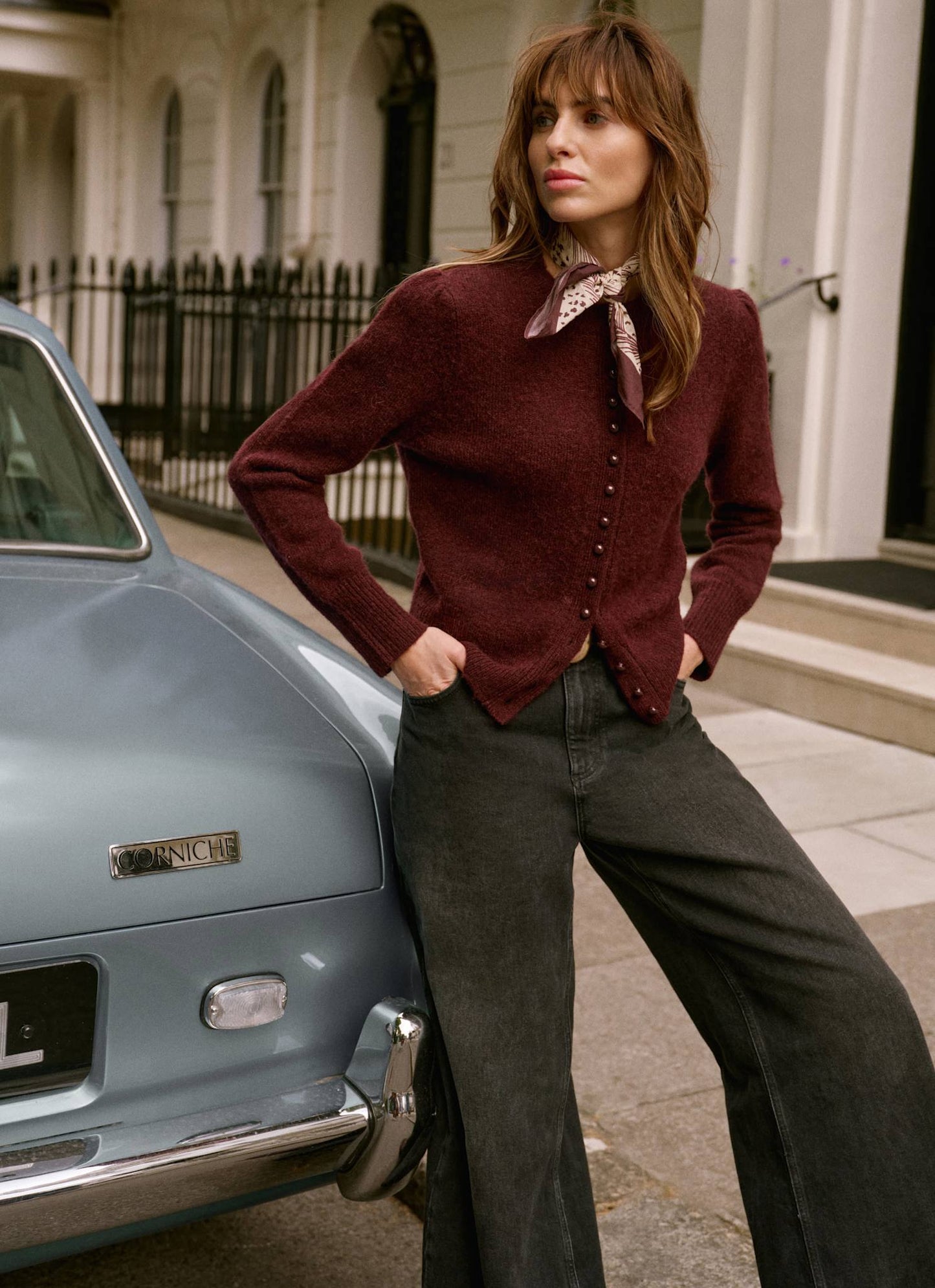 Burgundy Wool Blend Knit Cardigan