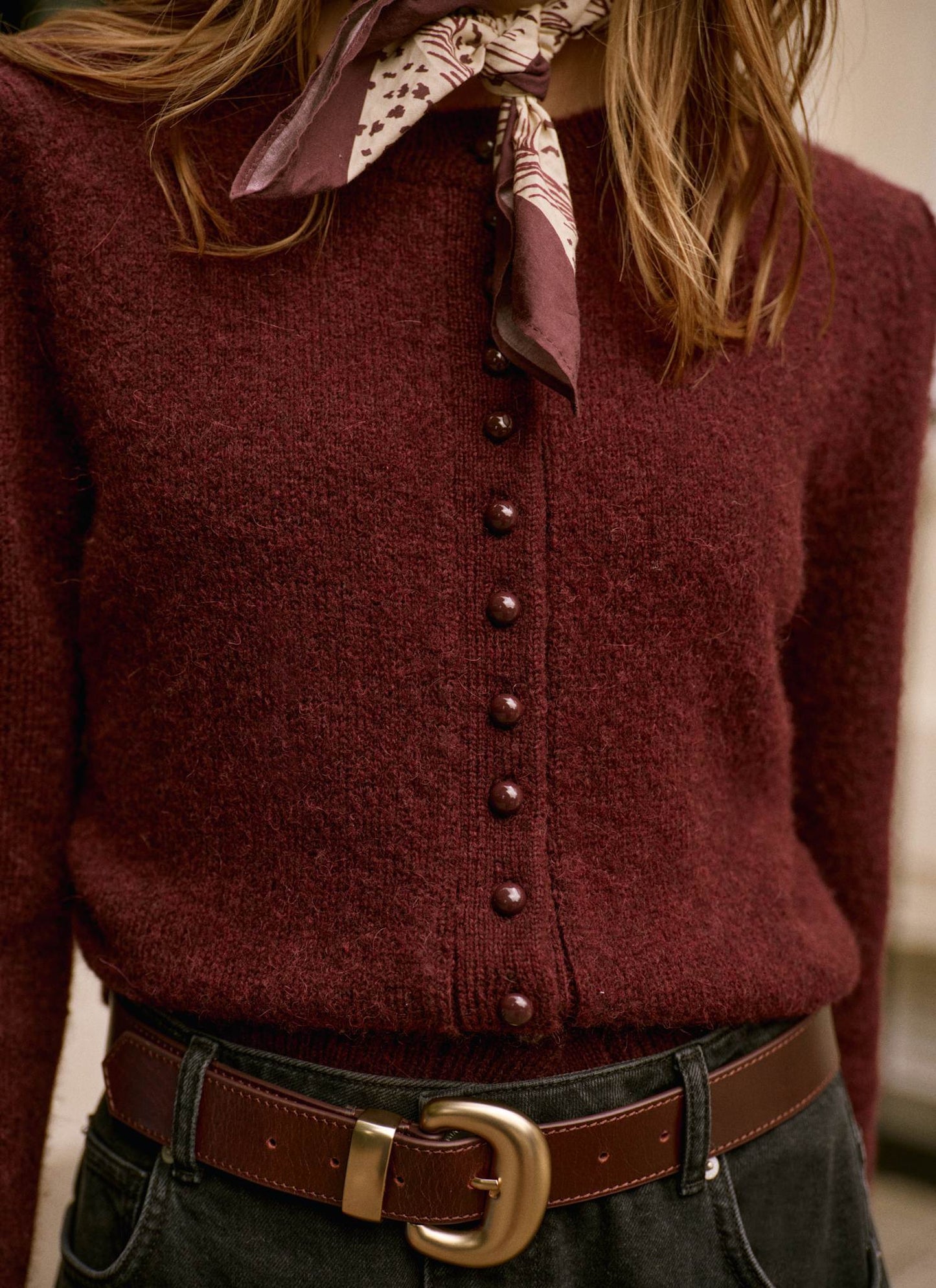 Burgundy Wool Blend Knit Cardigan