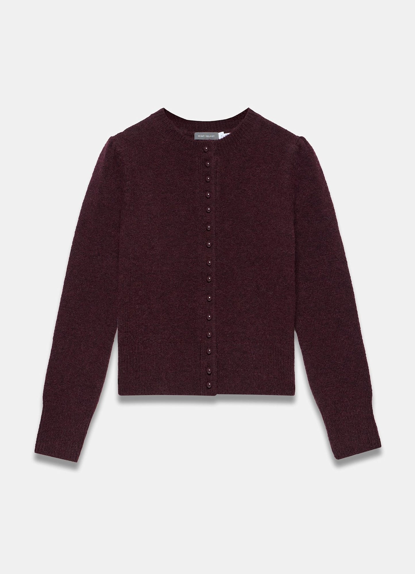 Burgundy Wool Blend Knit Cardigan