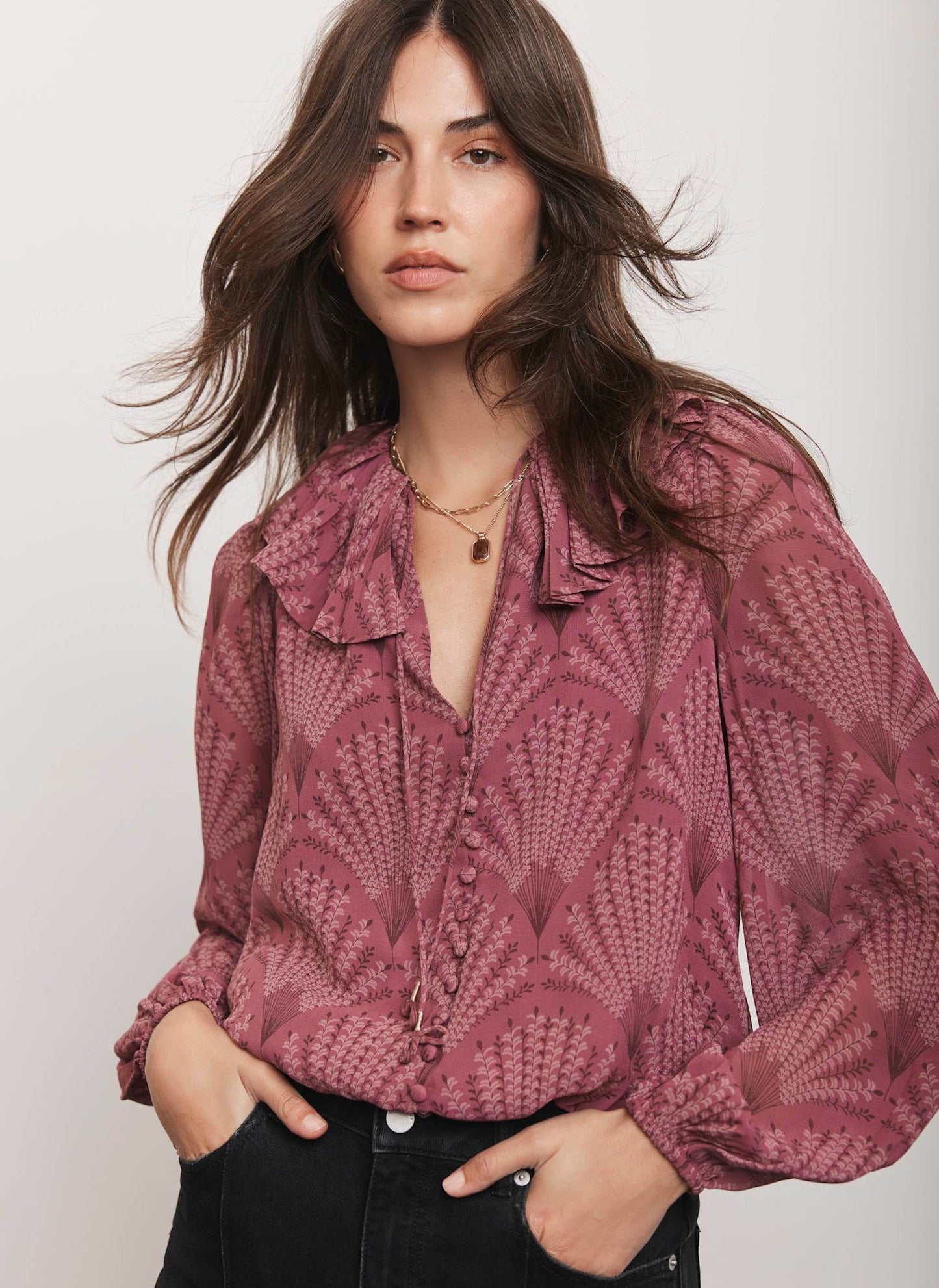 Burgundy Floral Print Blouse