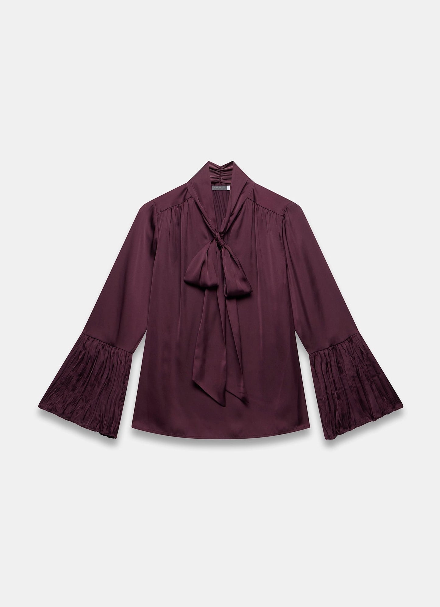 Burgundy Satin Tie Neck Blouse