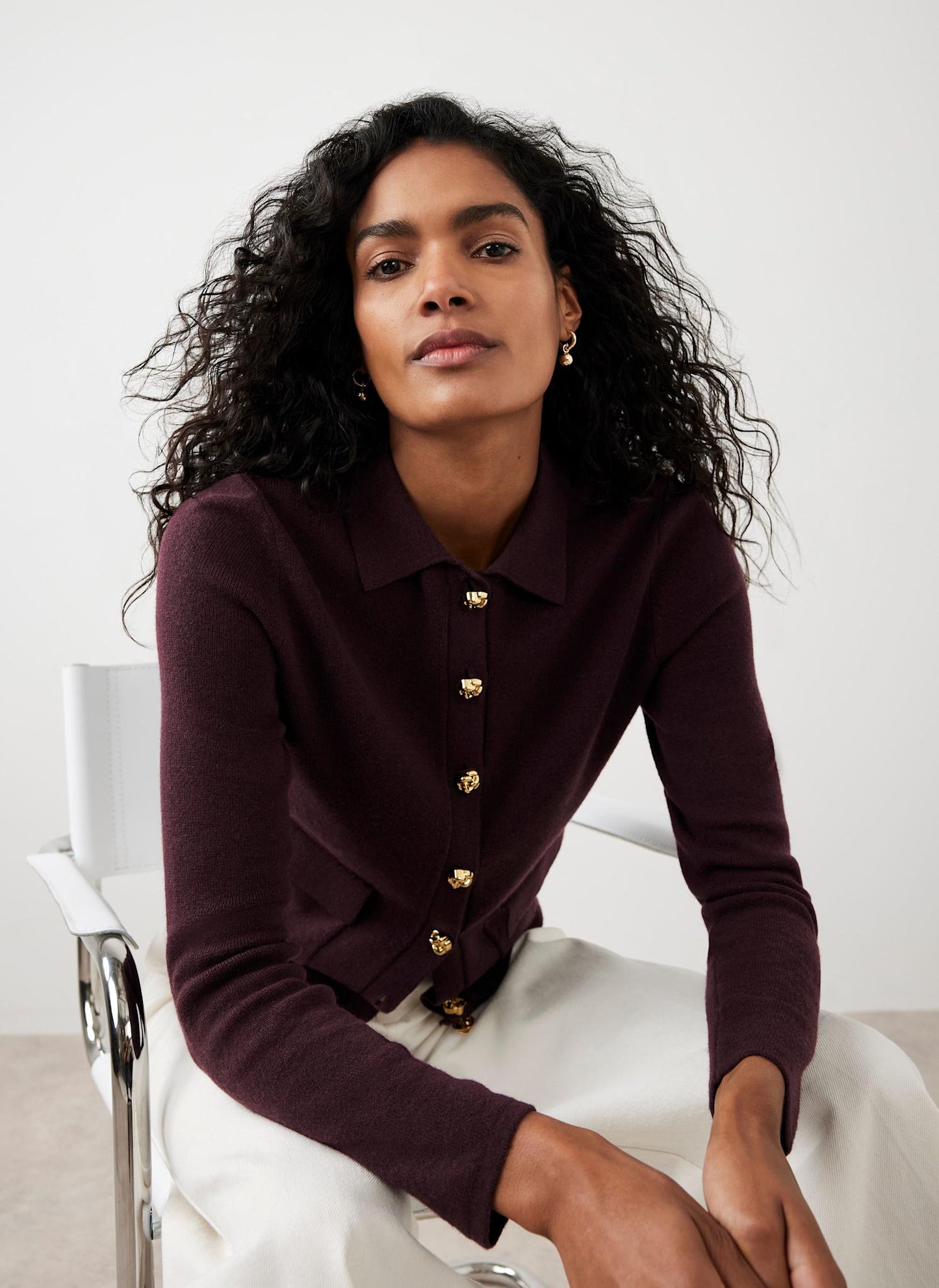 Burgundy Cotton Blend Collar Cardigan