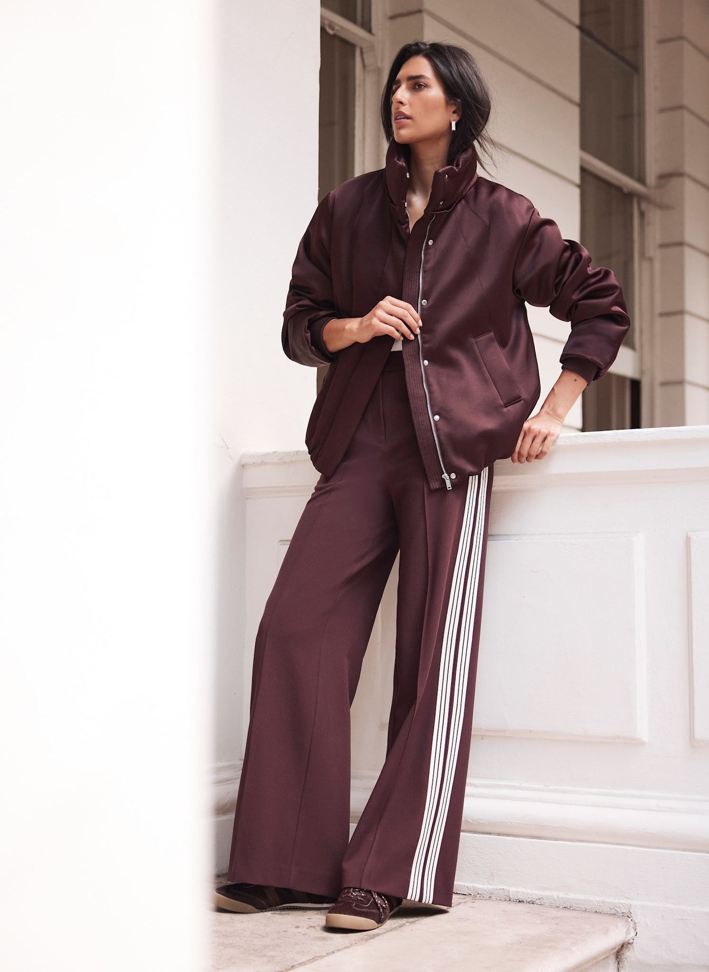 Burgundy Contrast Side Stripe Trousers