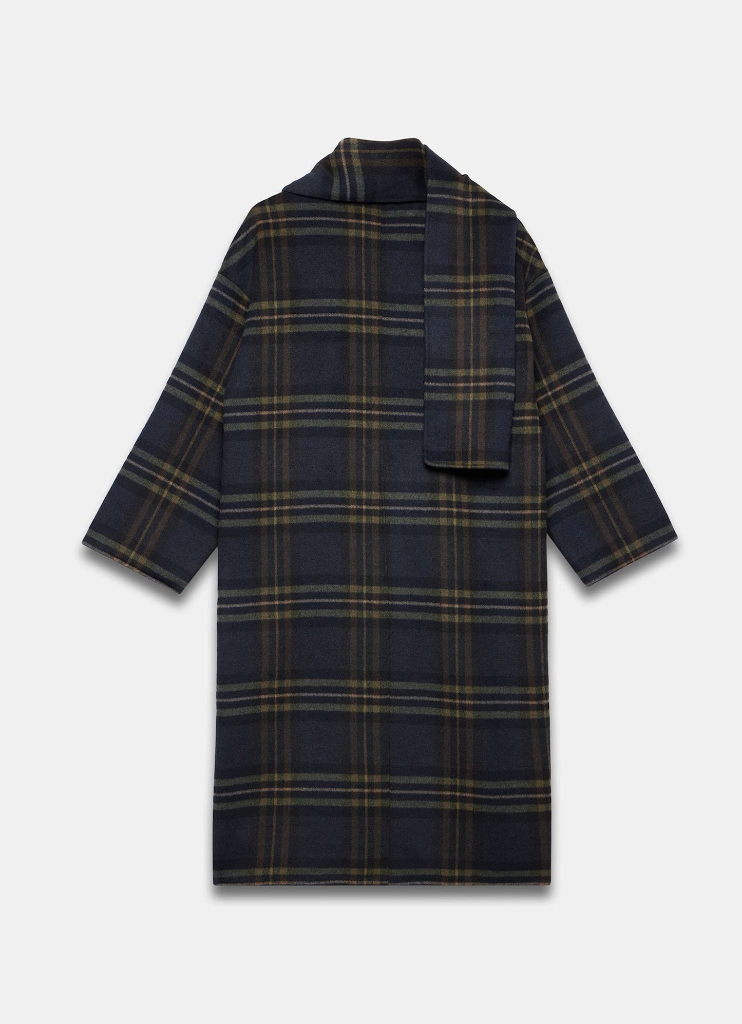 Navy Check Hand Finished Scarf Detail Coat