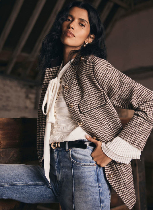 Brown Checked Military Jacket