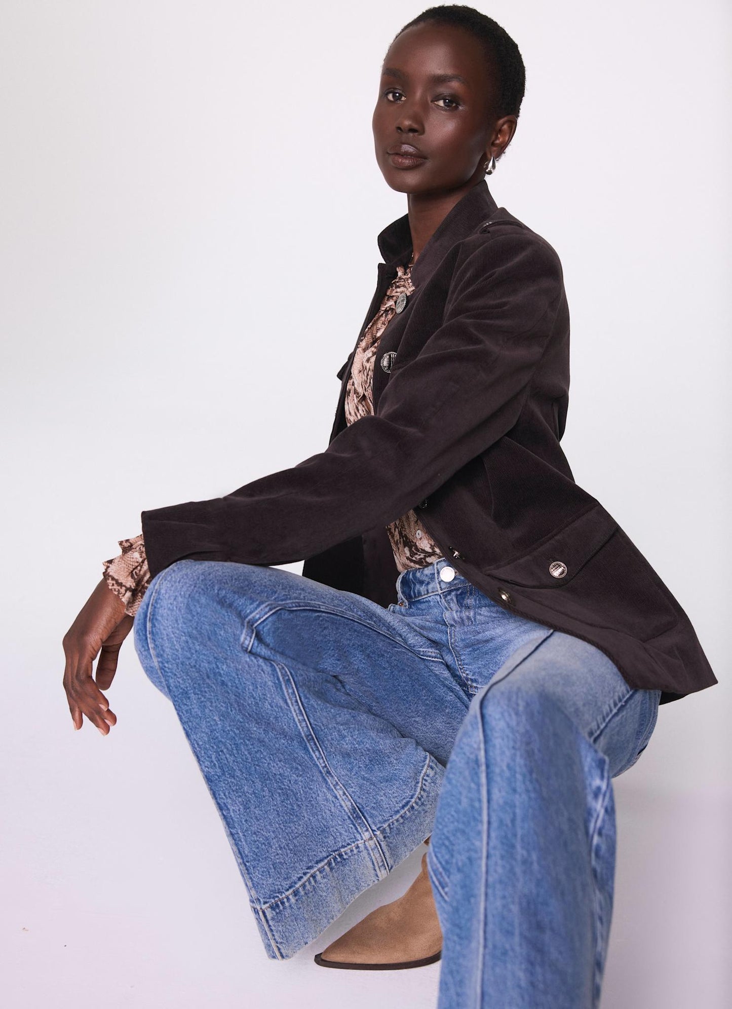 Brown Corduroy Military Jacket