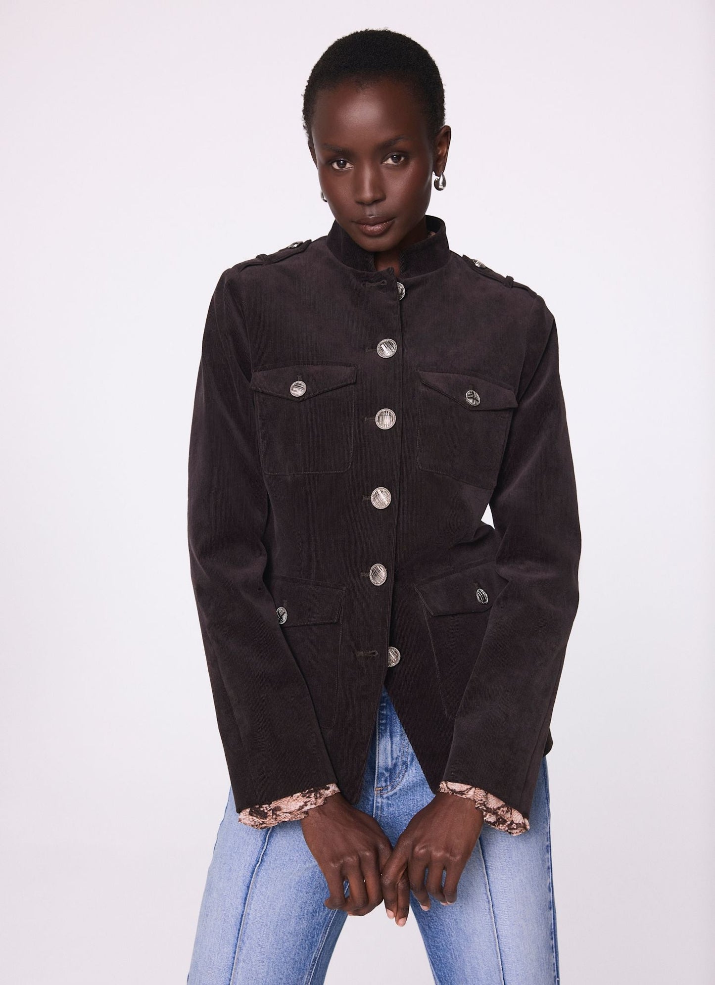 Brown Corduroy Military Jacket