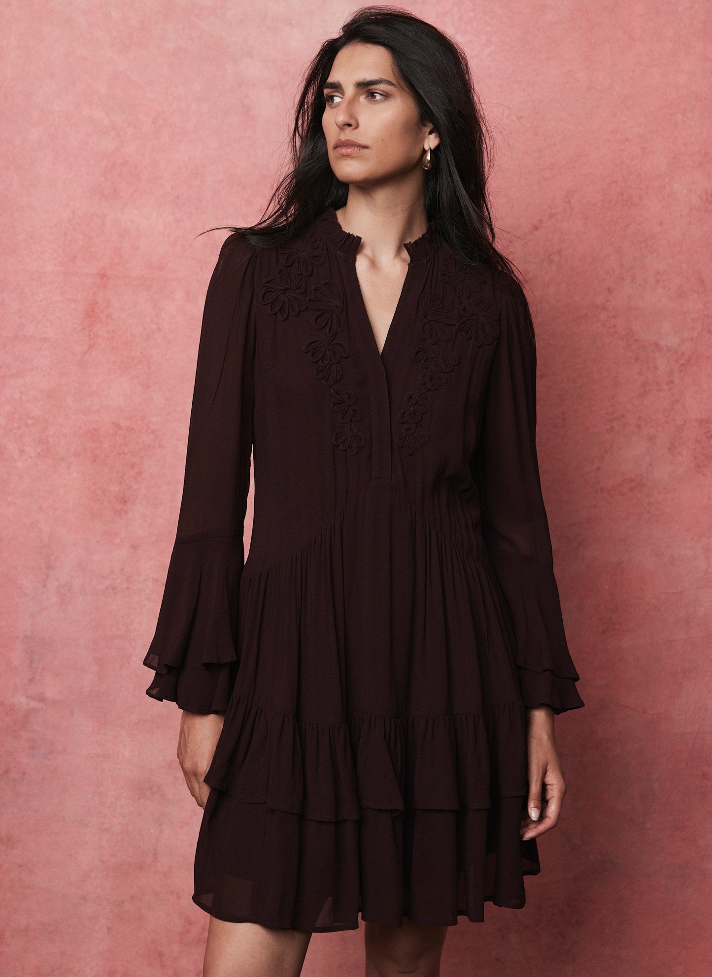 Burgundy Ruffle Mini Dress
