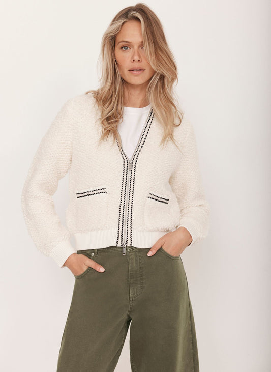 Cream Boucle Bomber Jacket