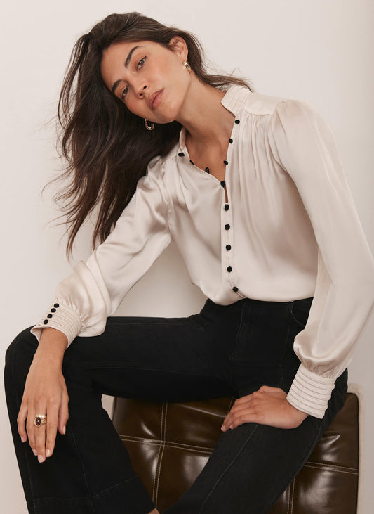 Cream Contrast Satin Blouse