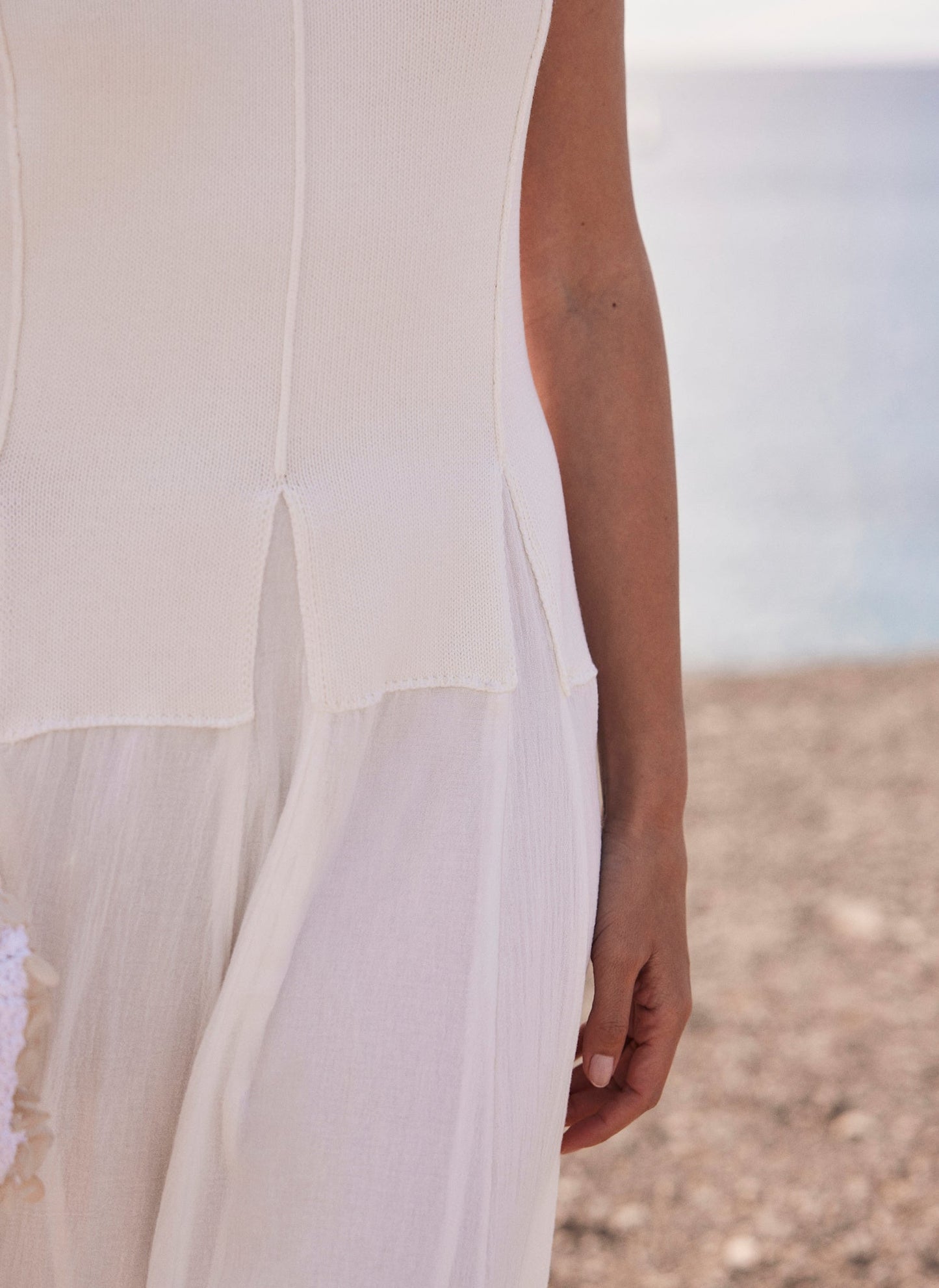 Cream Cotton Drop Waist Maxi Dress