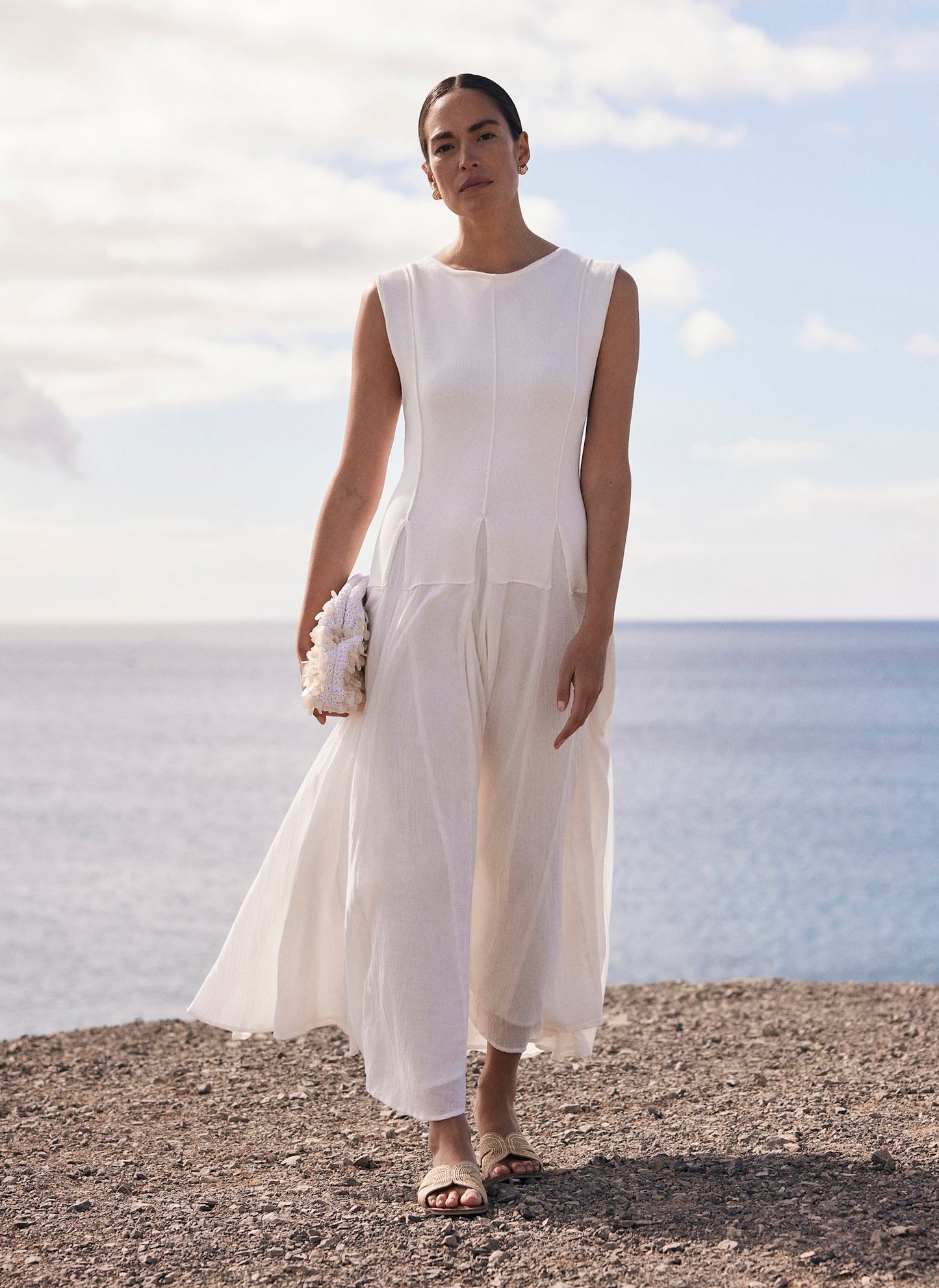 Cream Cotton Drop Waist Maxi Dress
