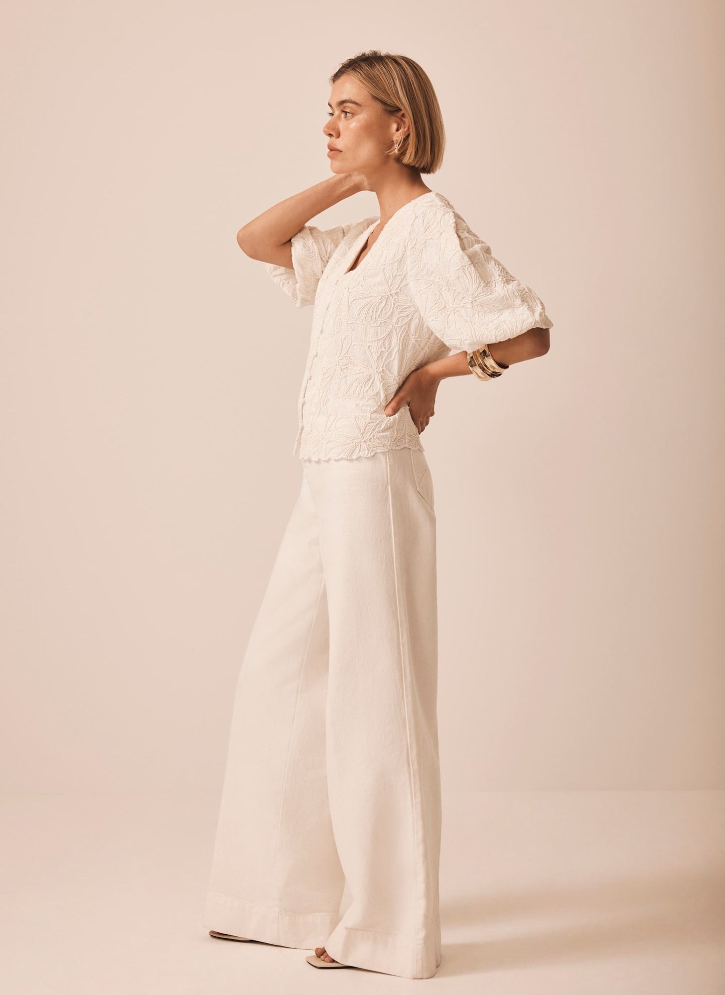 Cream Embroidered Detail Top