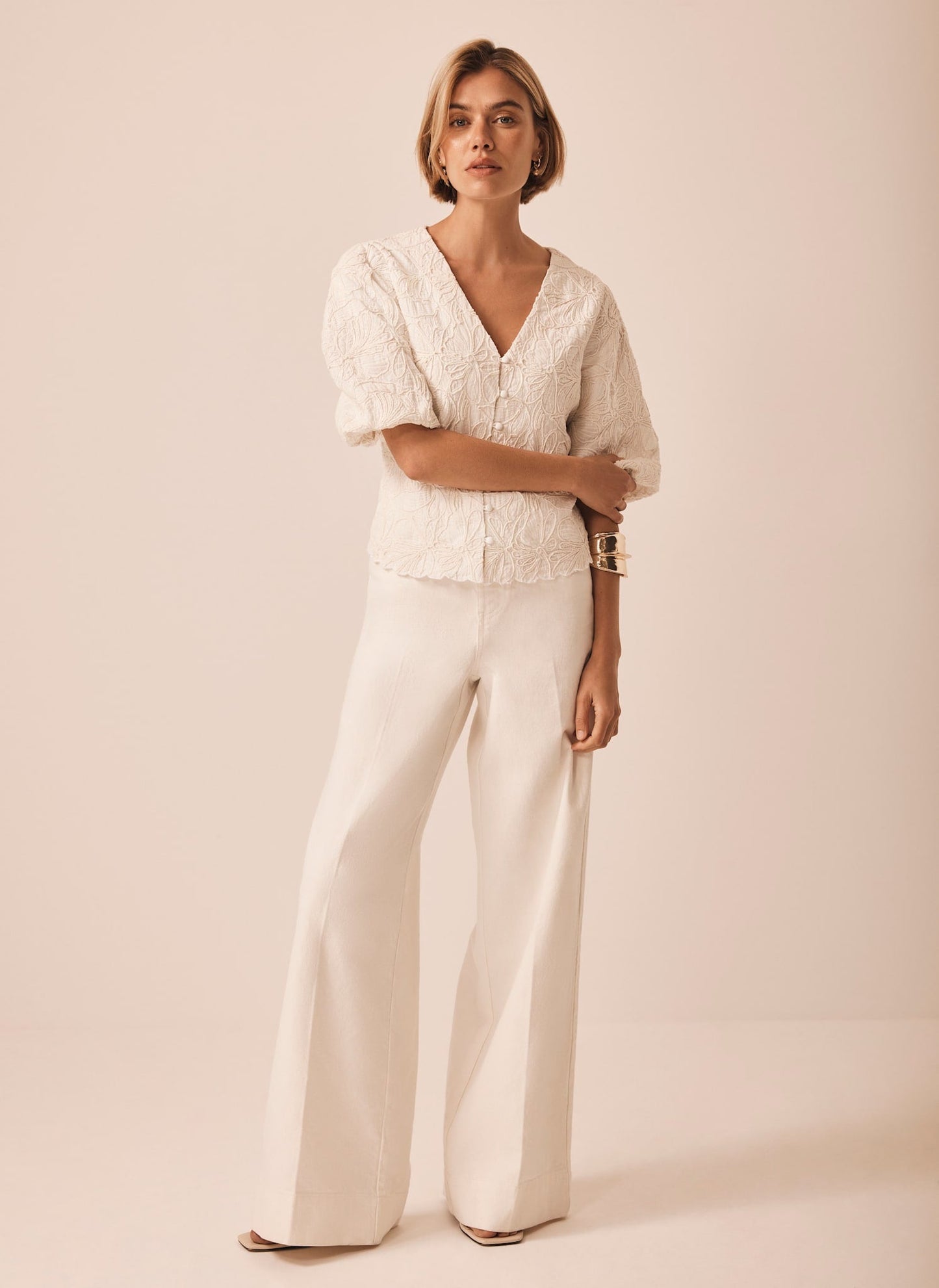 Cream Embroidered Detail Top