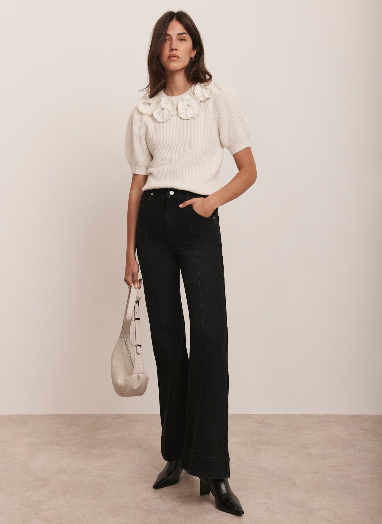 Cream Flower Knit Top