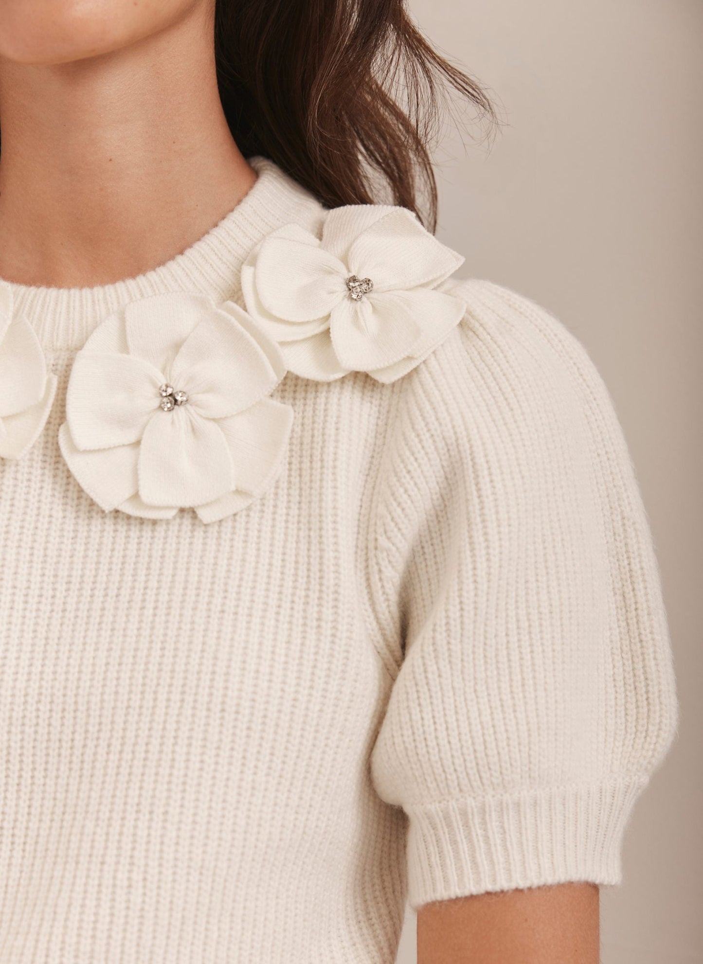 Cream Flower Knit Top