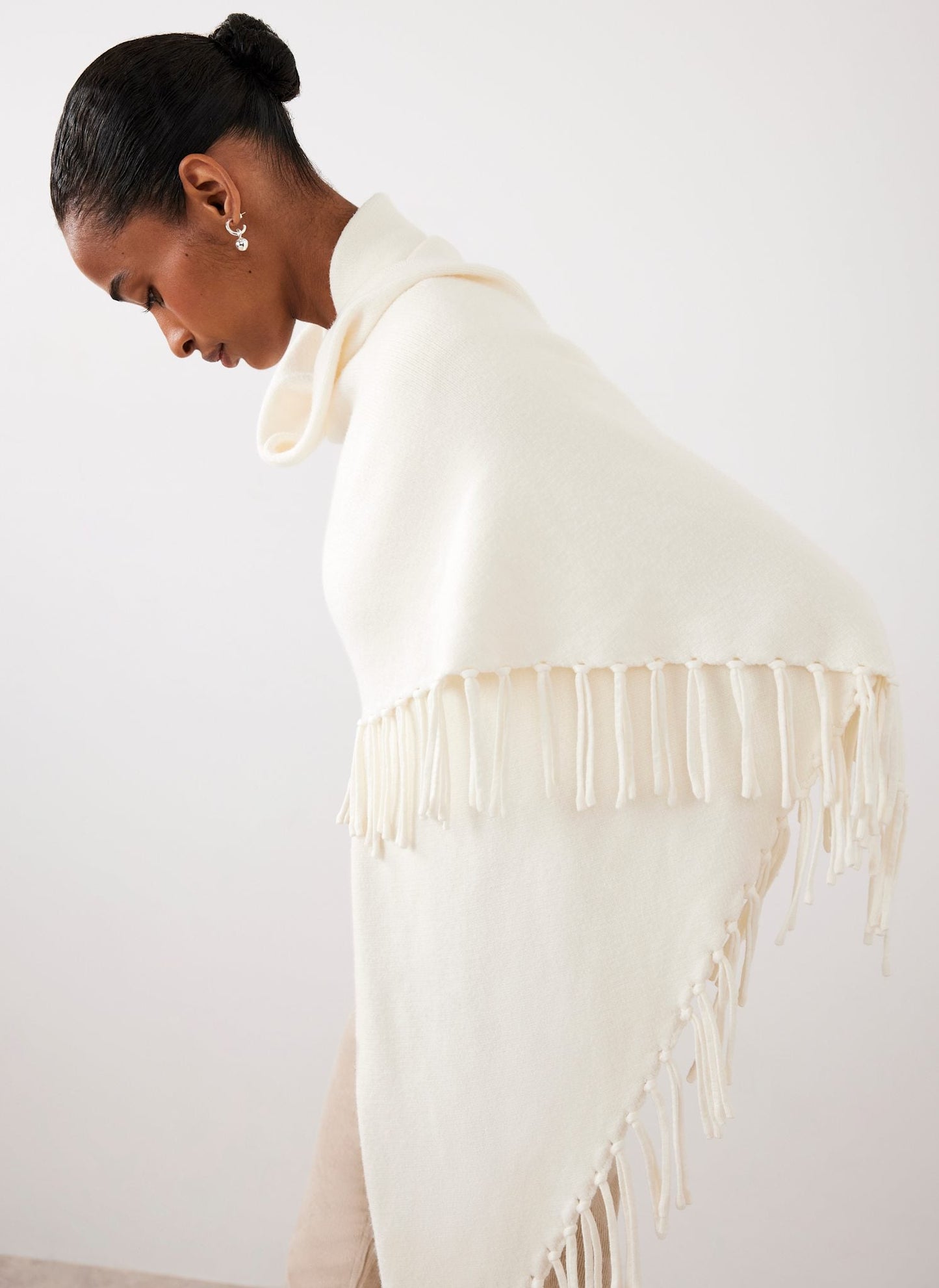 Cream Fringed Triangle Shawl