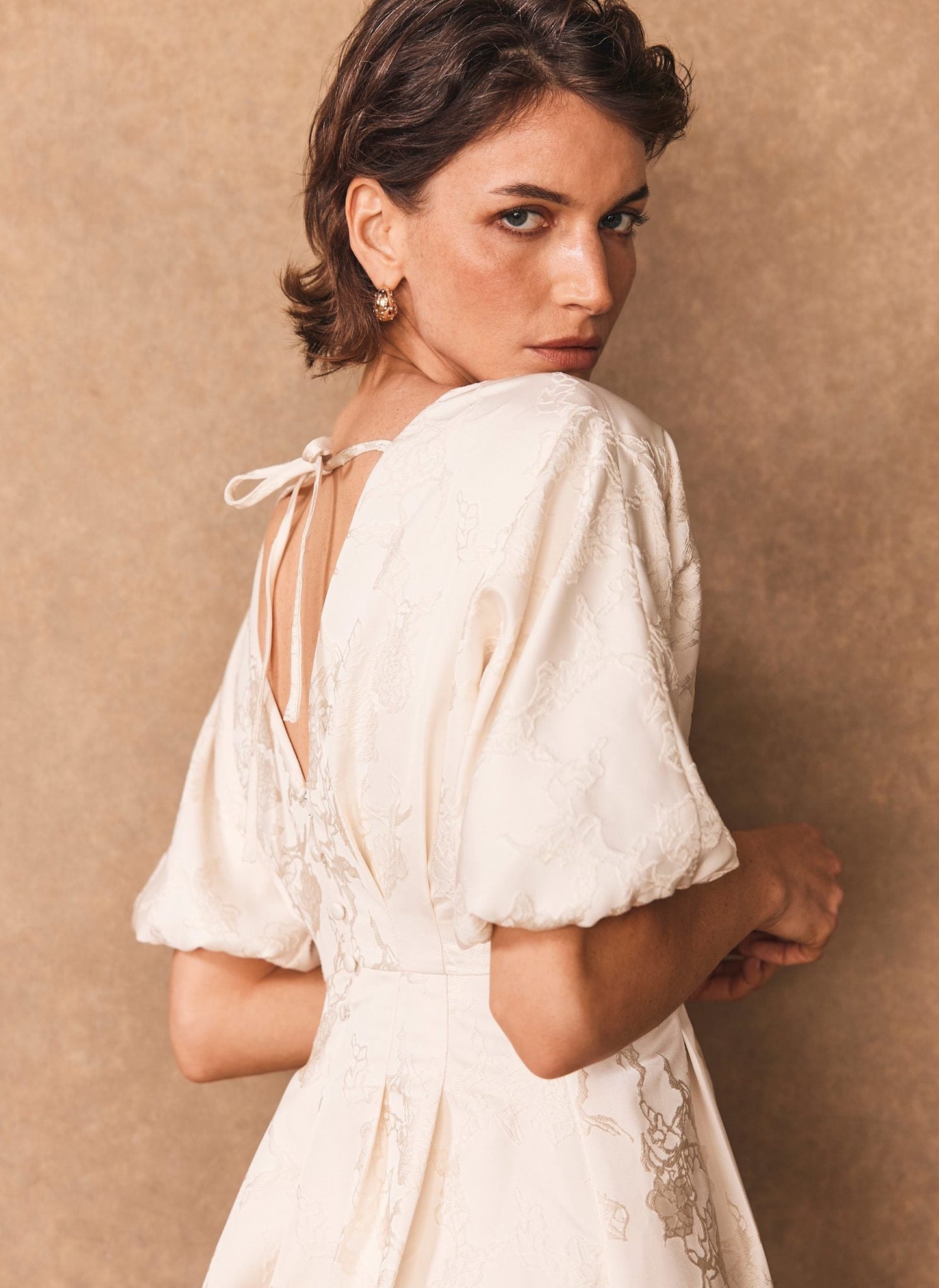 Cream Jacquard Midi Dress