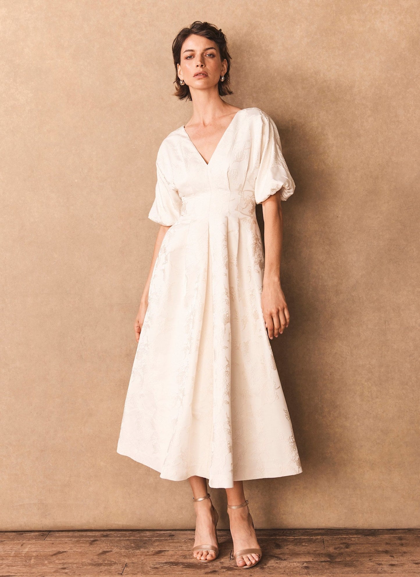 Cream Jacquard Midi Dress