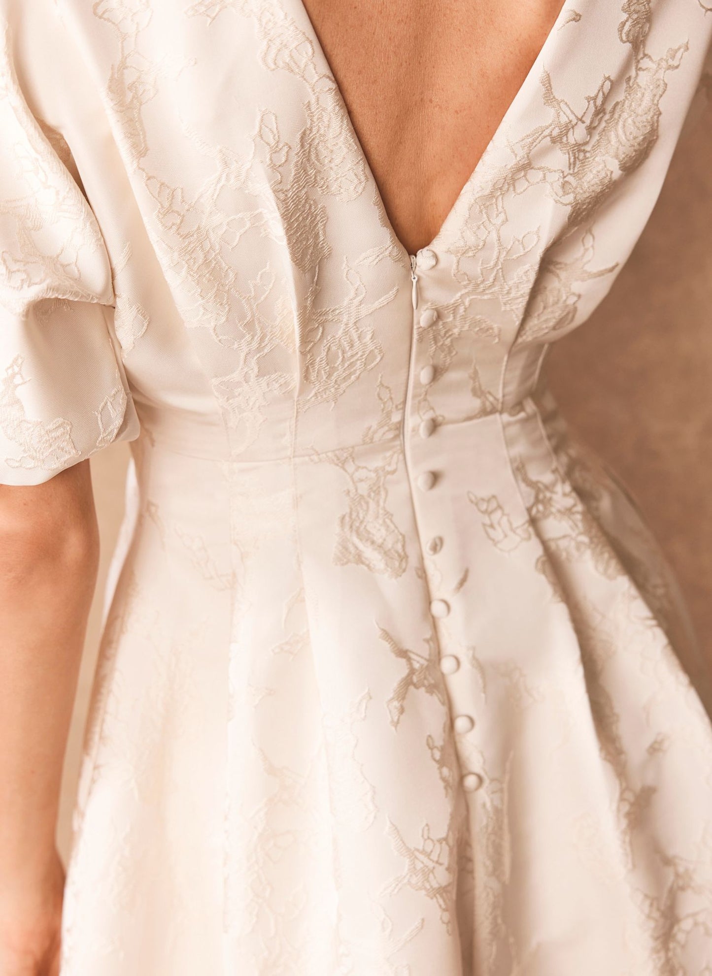 Cream Jacquard Midi Dress