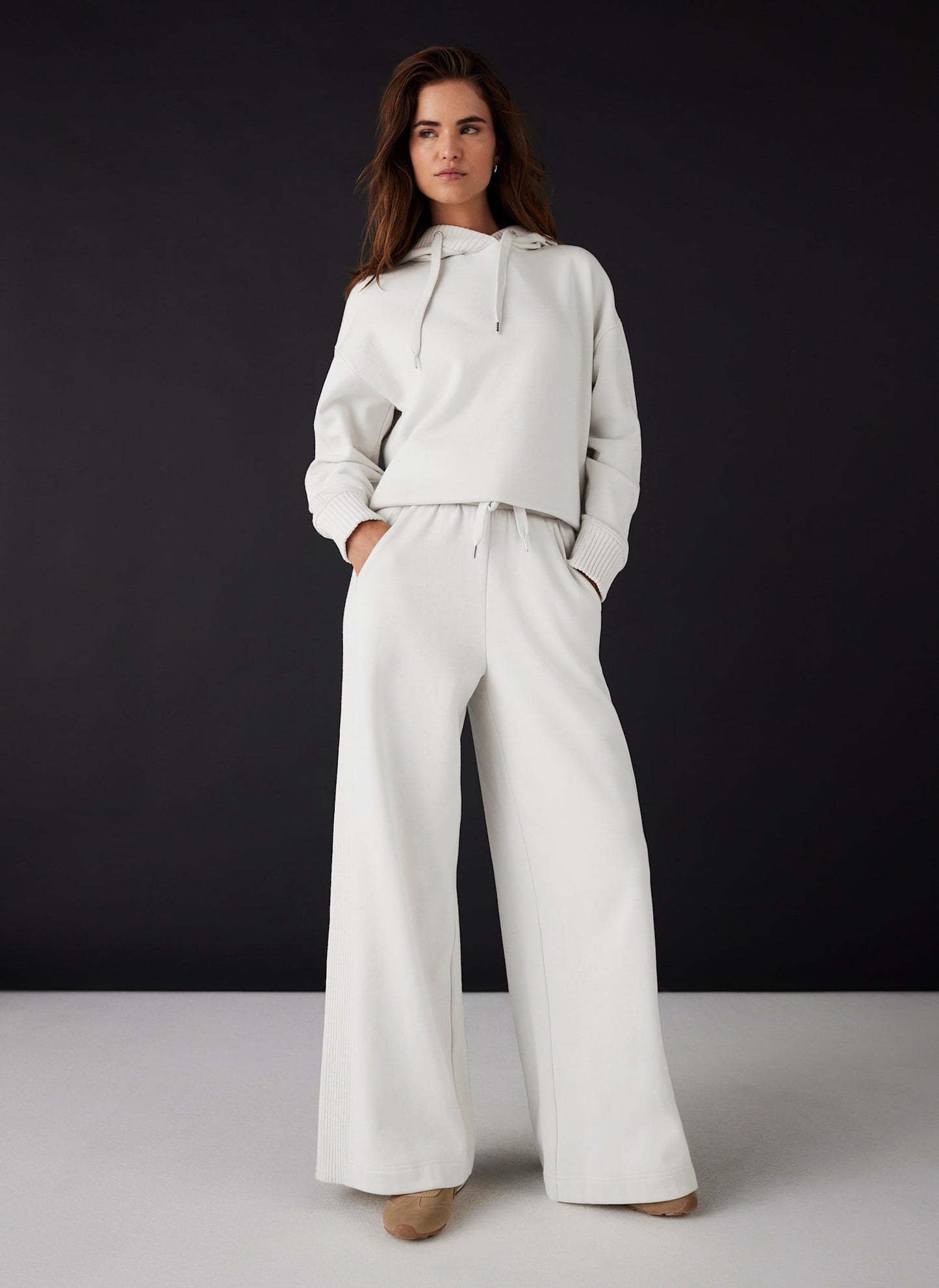 Cream Cotton Blend Hooded Sweatshirt