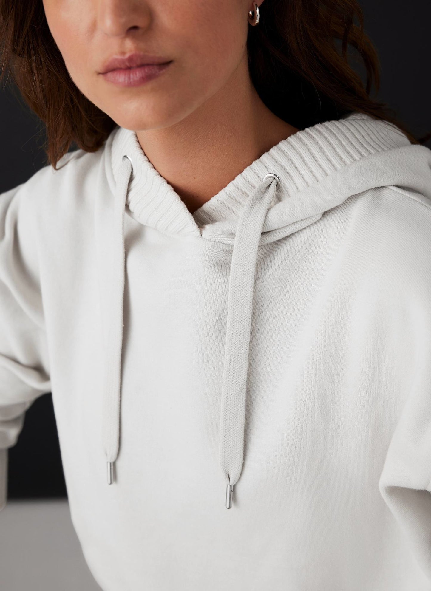 Cream Cotton Blend Hooded Sweatshirt