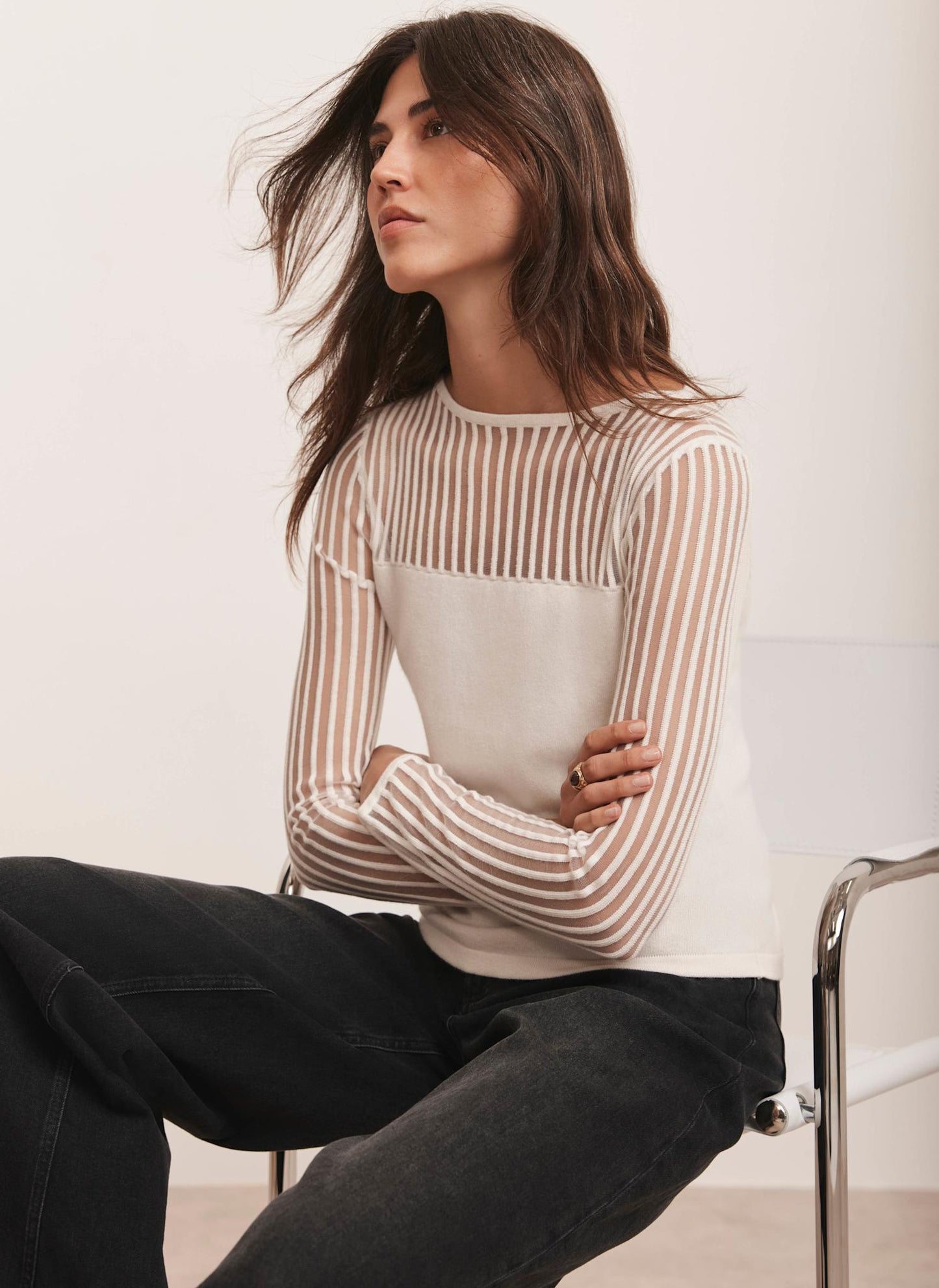 Cream Sheer Knit Top