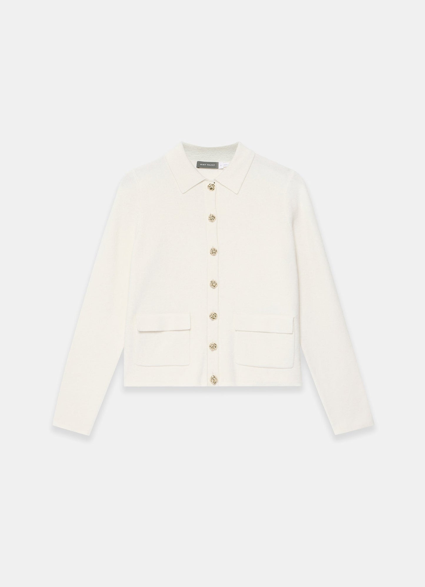 Cream Cotton Blend Collar Cardigan
