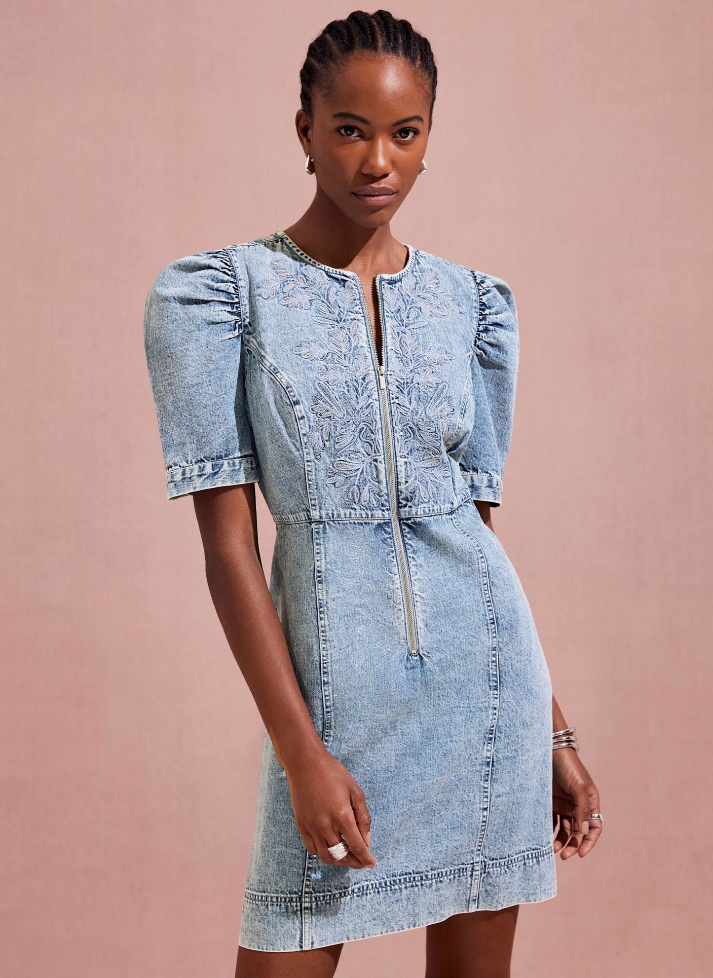 Indigo Embroidered Denim Mini Dress