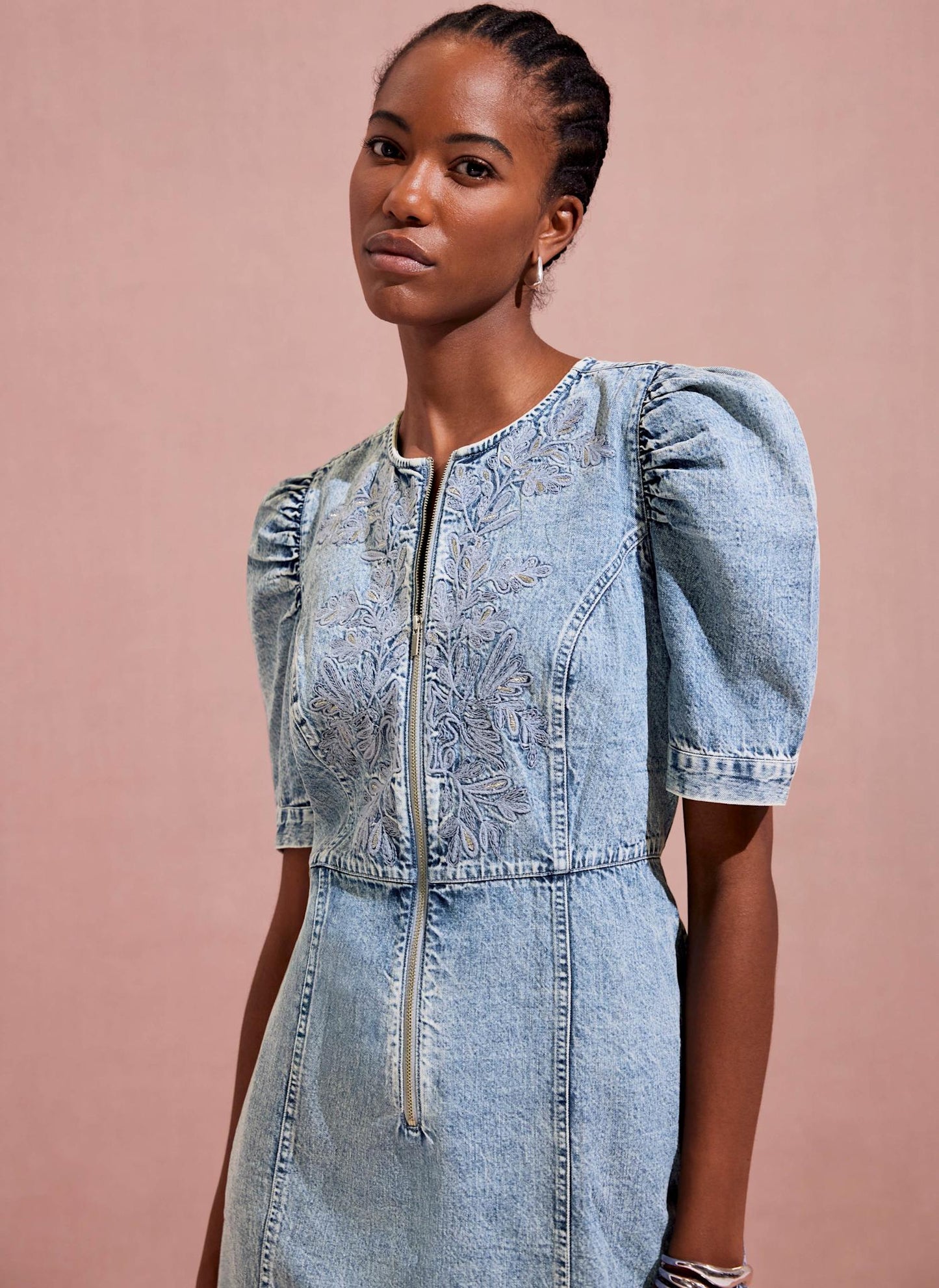 Indigo Embroidered Denim Mini Dress