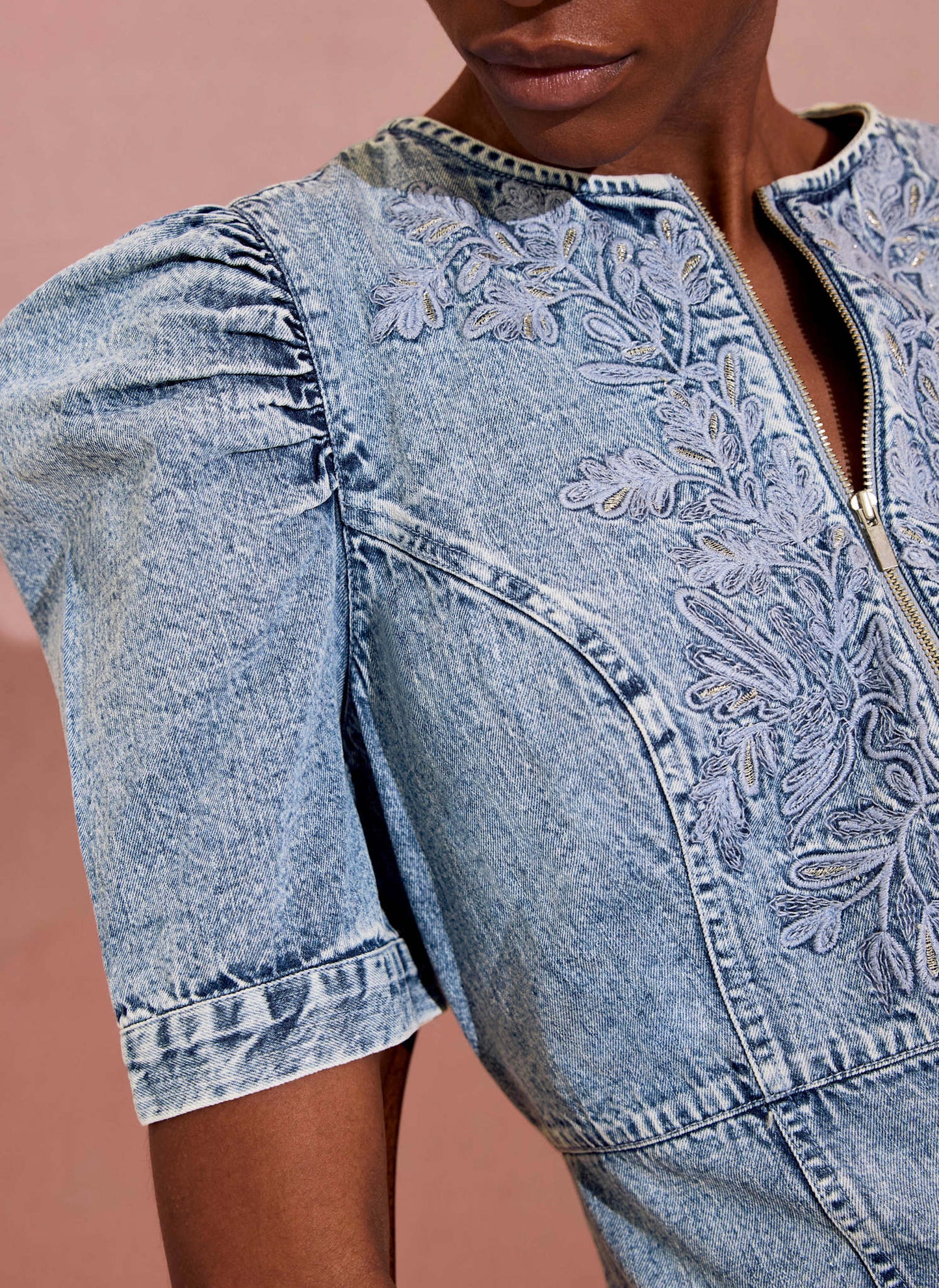 Indigo Embroidered Denim Mini Dress