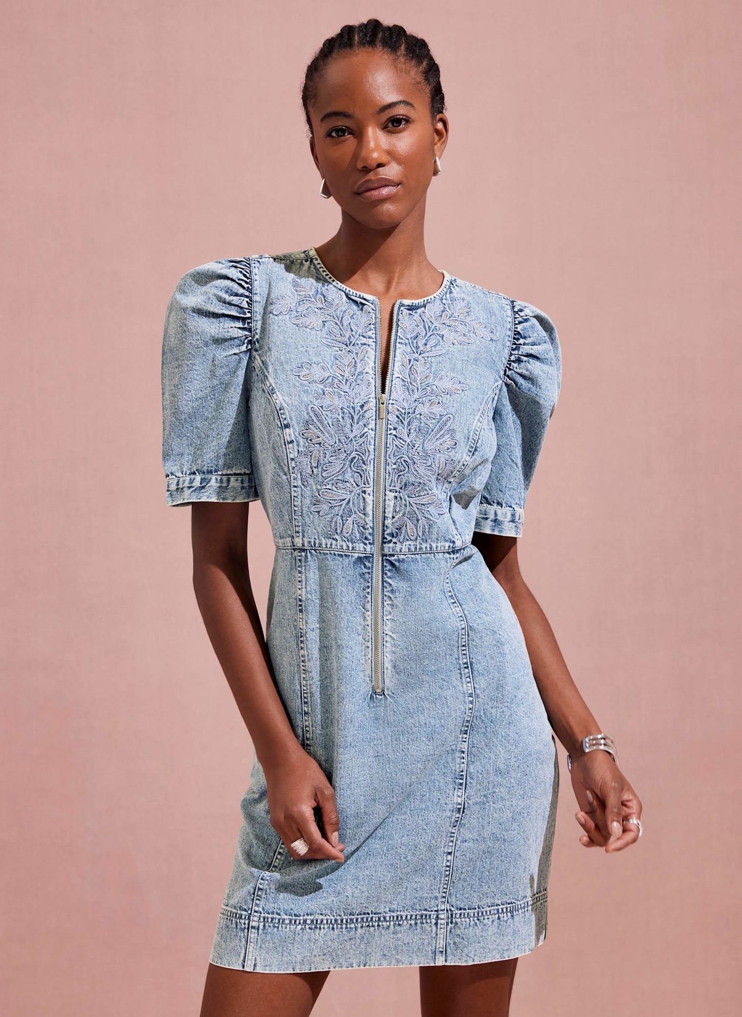 Indigo Embroidered Denim Mini Dress
