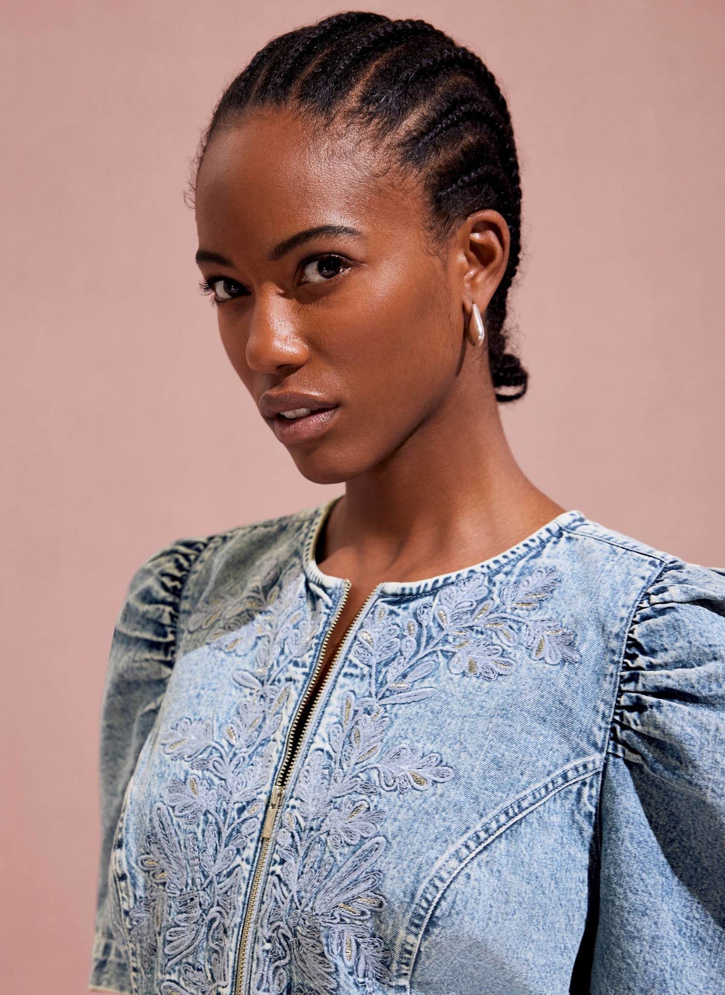 Indigo Embroidered Denim Mini Dress