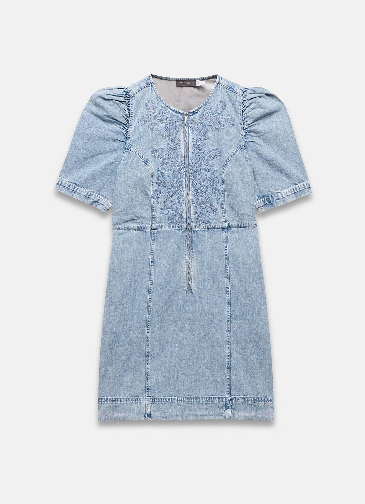 Indigo Embroidered Denim Mini Dress