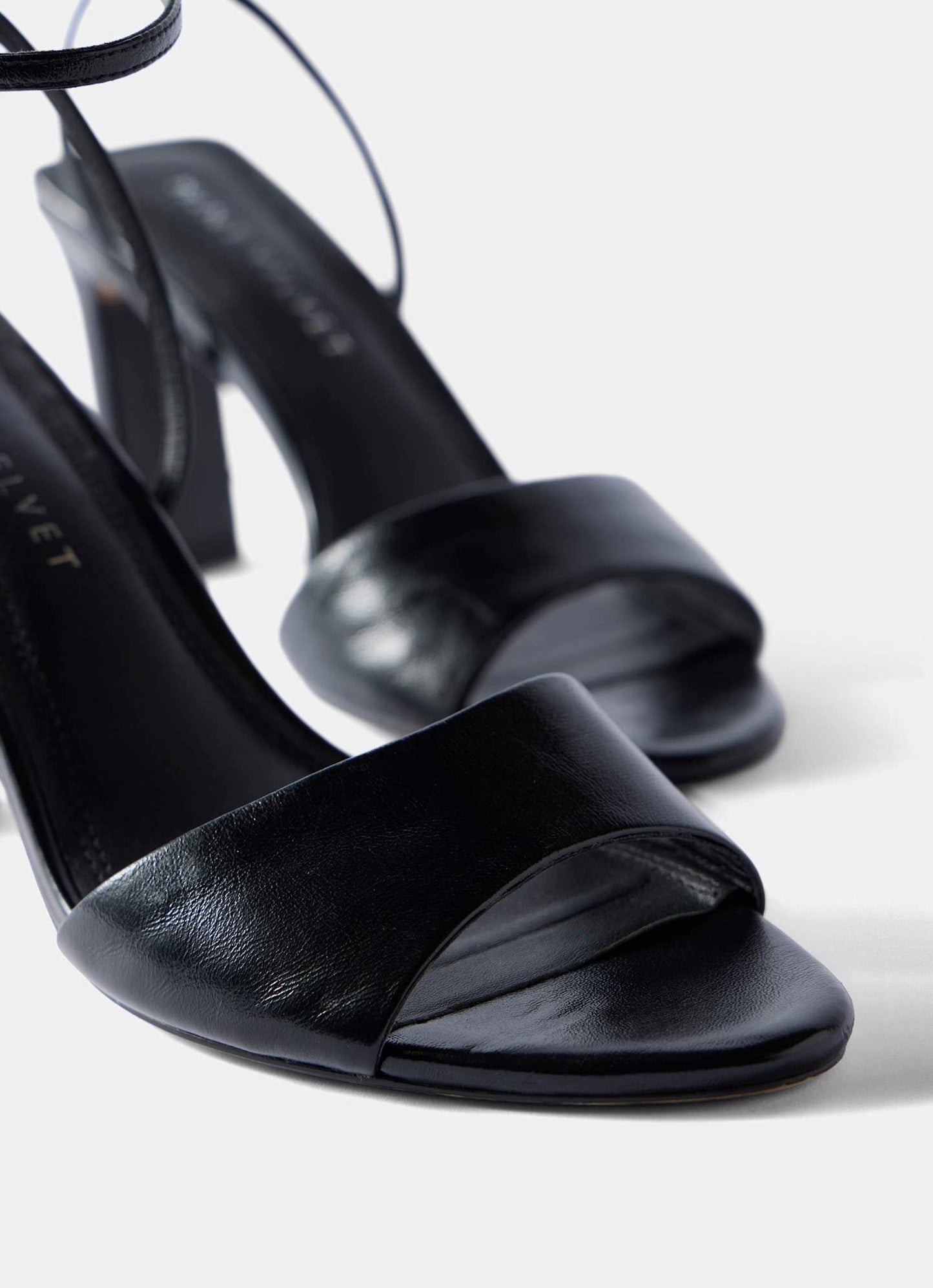 Lou Black Leather High Heel Sandals