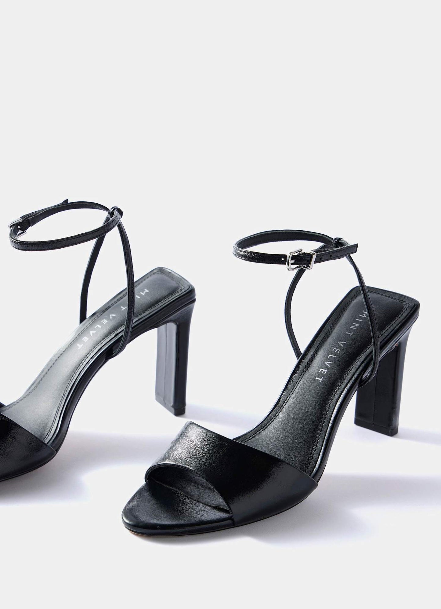 Lou Black Leather High Heel Sandals