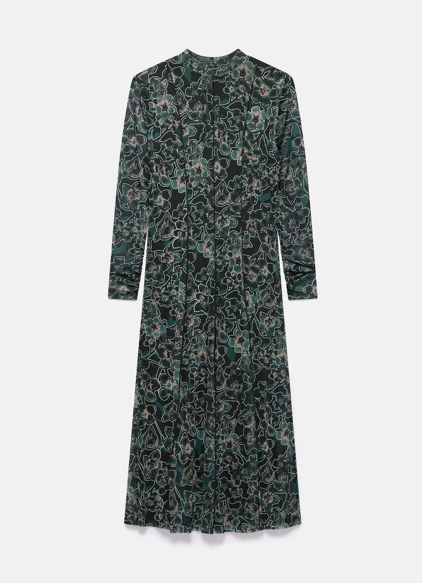 Green Floral Print Mesh Midi Dress